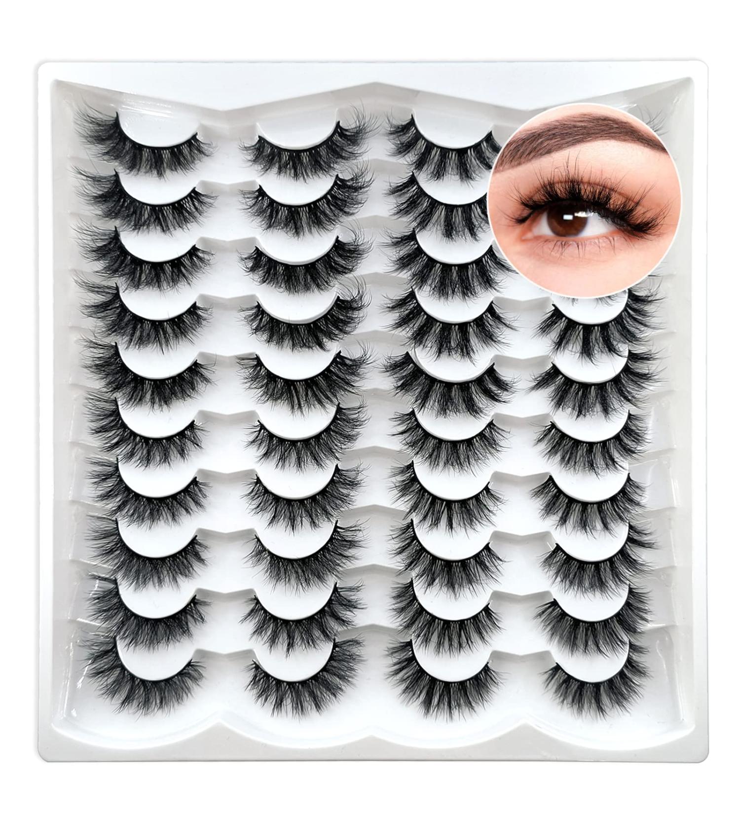 Heracks F-01 20 Pairs Short Mink Lashes 3D Wispy Cat-Eye Natural Look - Mixed Styles False Eyelashes Pack for Fluffy Lashes-A - Buy Online on SooperMarket.com