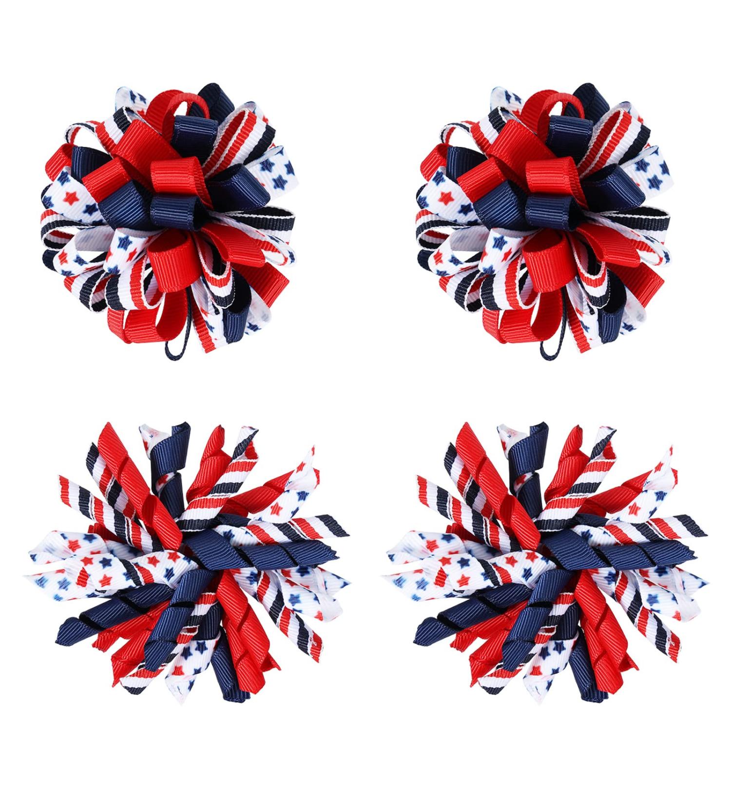Patriotic 4th of July Korker Hair Bow Clips for Girls - Red White Blue Stars Stripes Ribbon Alligator Barrettes - Kids Xmas Gift - Buy Online on SooperMarket.com