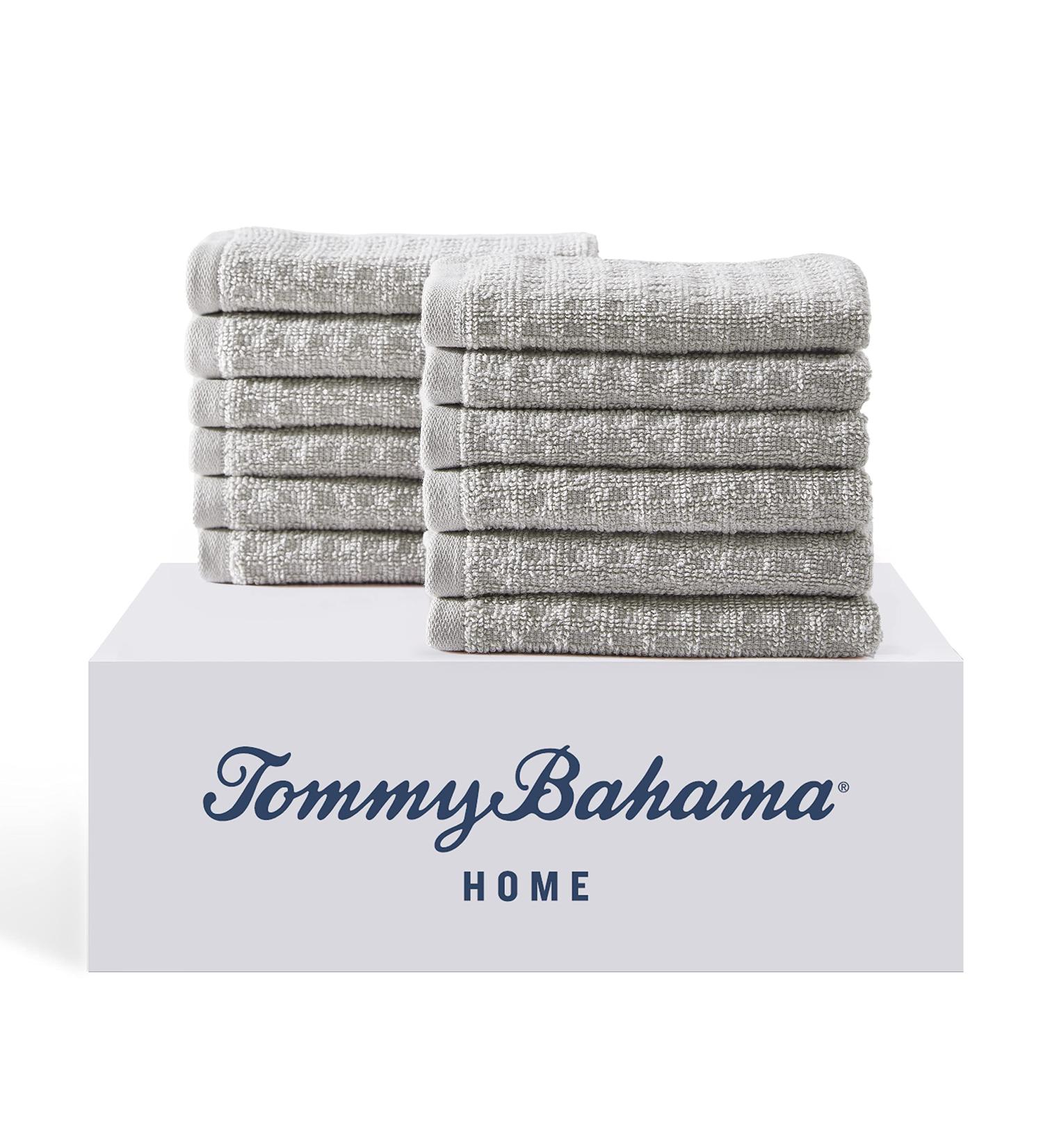 Tommy Bahama Northern Pacific Grey Washcloth Set - 12 Piece Highly Absorbent Cotton Bathroom Decor | Low Linting & Fade Resistant - Buy Online on SooperMarket.com