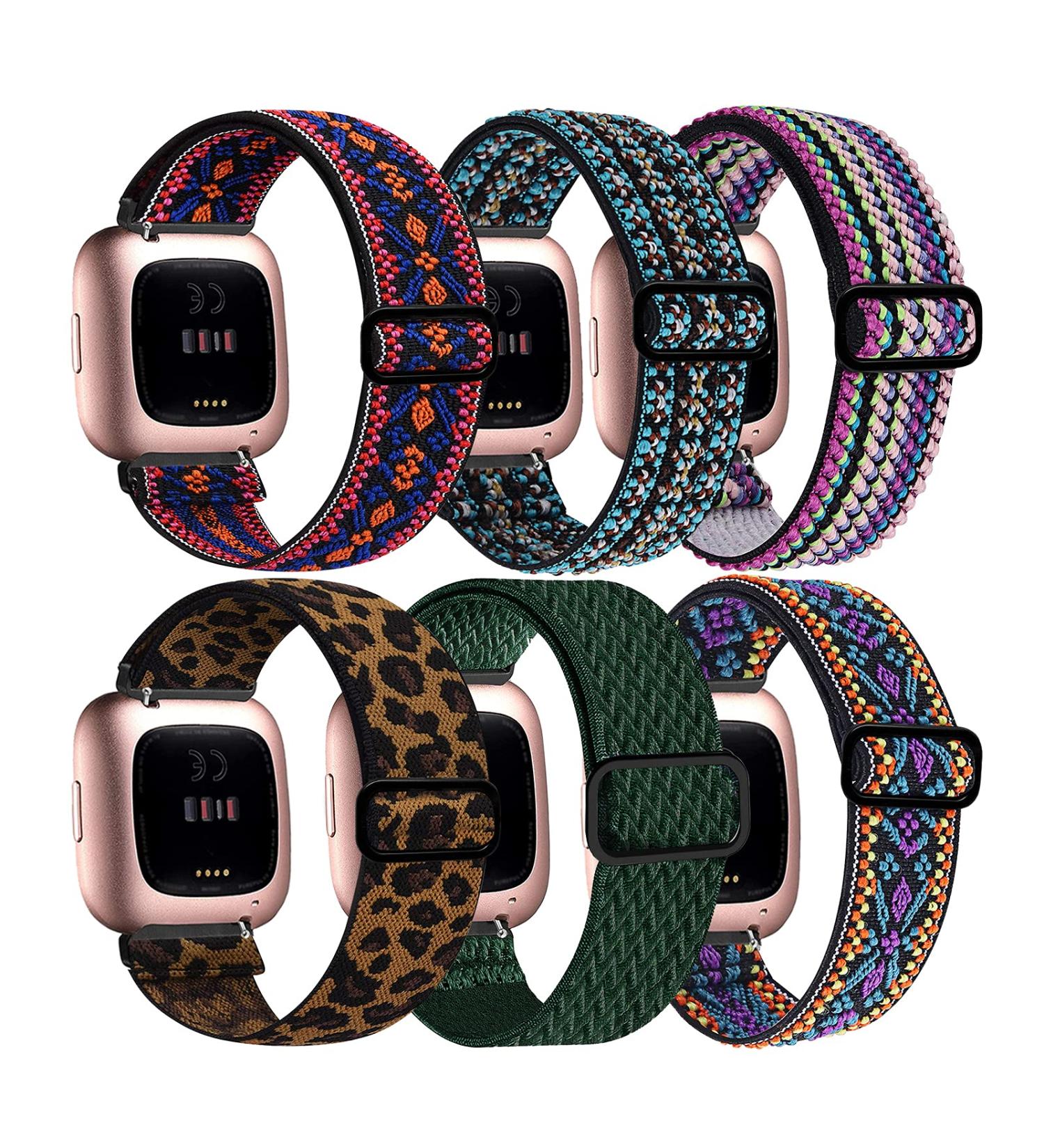 6 Pack Stretchy Bands for Fitbit Versa 2 | Adjustable Elastic Replacement Wristbands for Women Men | Compatible with Fitbit Versa/Lite/SE | Red Blue Green Colorful - Buy Online on SooperMarket.com
