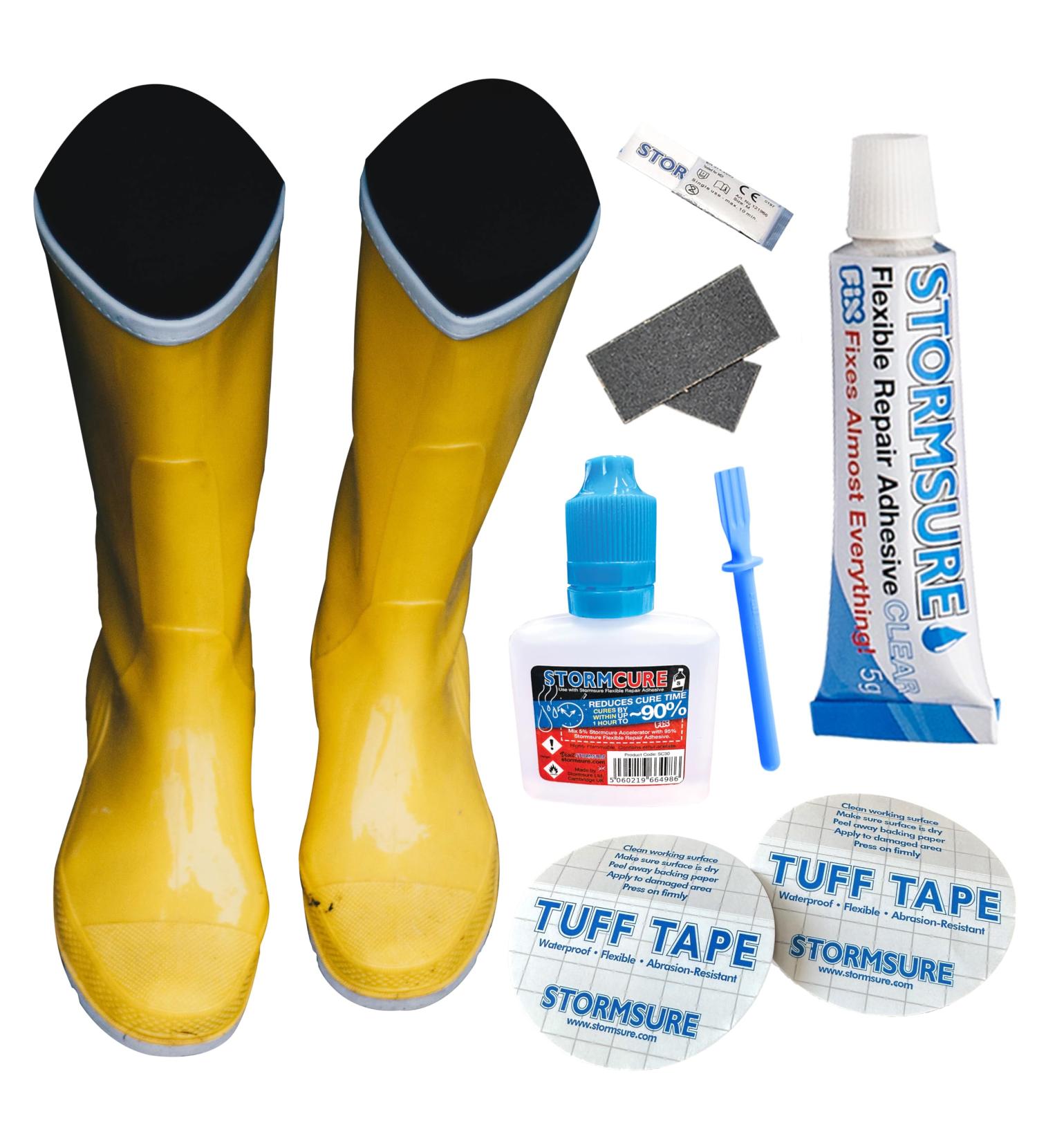 Stormsure Wellington Boot Repair Kit Accelerated - Industry Wellie glue Sole Repair Heel Repair Boot Repair - PU Adhesive Waterproof Permanent Durable Flexible Transparent with Accelerator - Buy Online on SooperMarket.com