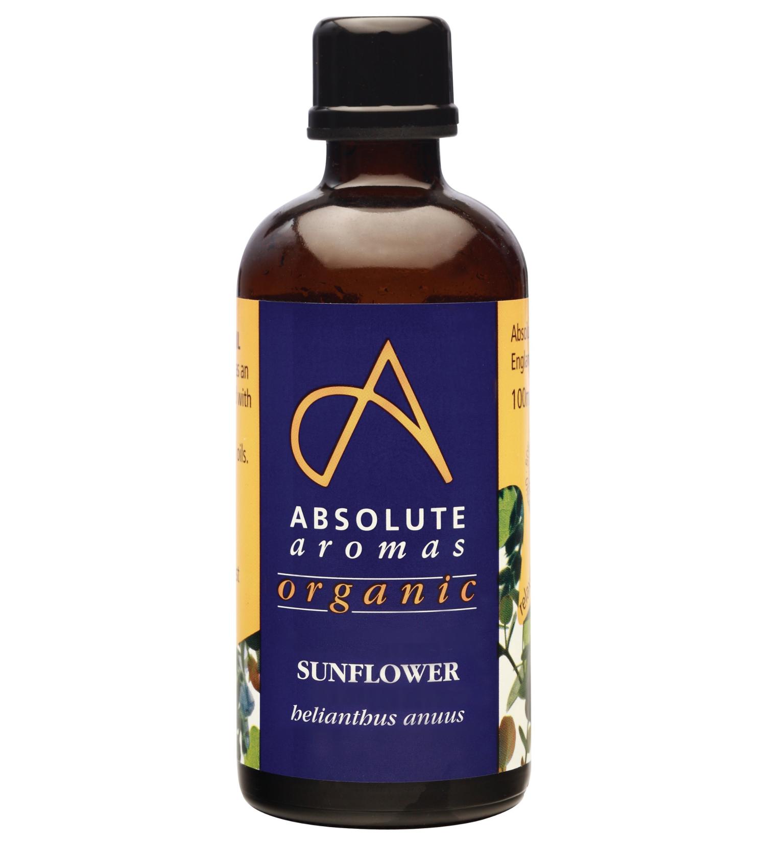 Absolute Aromas Organic Sunflower Oil 100ml - Cold-Pressed & Vegan - Glass Bottle - Cruelty Free - Pure & Natural - Buy Online on SooperMarket.com