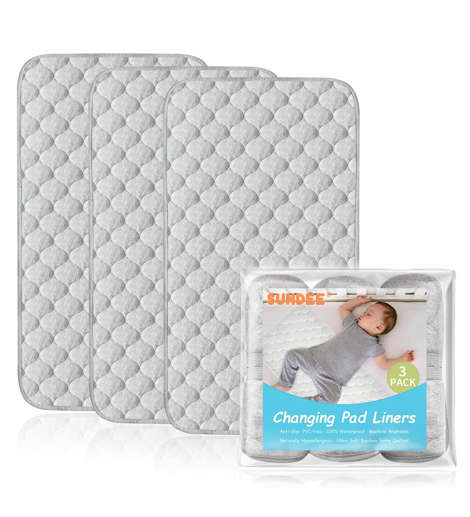Waterproof Changing Pad Liners 26 x 13 - Hypoallergenic & Reusable - 3 Pack Portable Baby Diaper Change Mat - Gray - Buy Online on SooperMarket.com