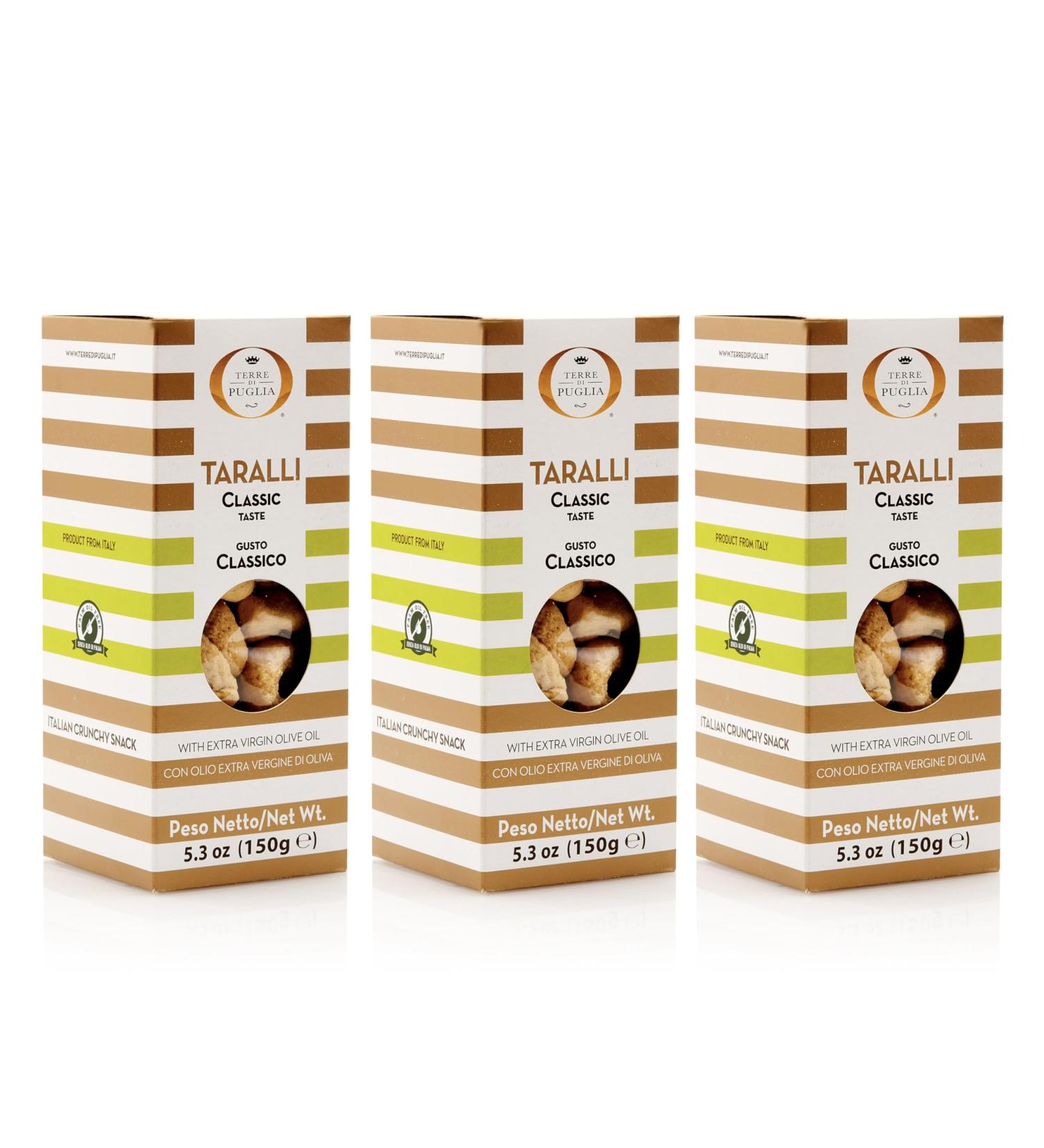 Taralli with extra virgin olive oil | 3 Packs of Apulian Taralli | Classic Taste | 3 Boxes of 150g each - Buy Online on SooperMarket.com