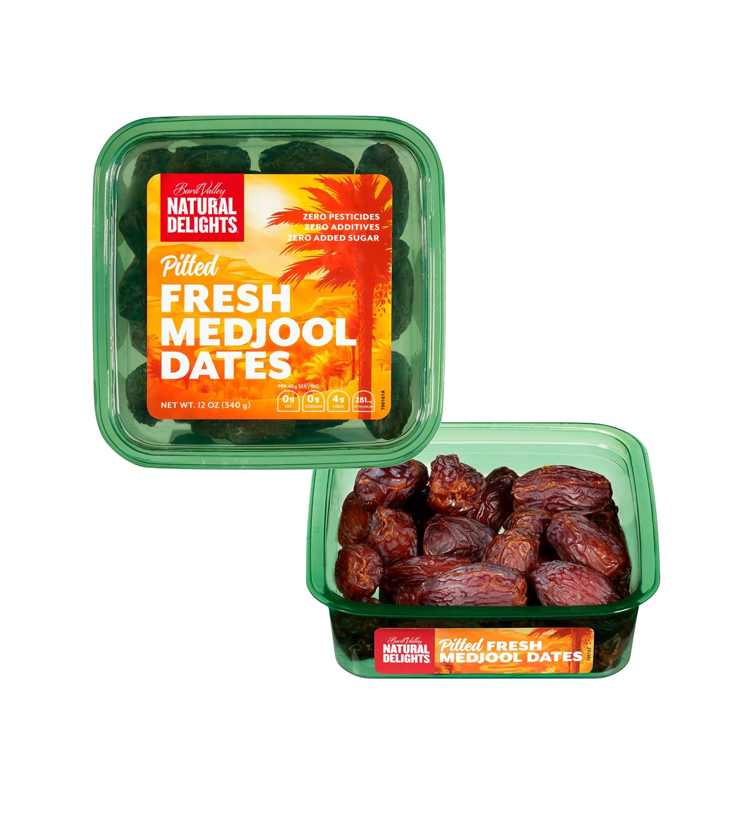 Natural Delights Medjool Dates â Large & Plump  Pitted Dates Medjool  Non-GMO Verified  Pesticide Free  Naturally Sweet Fruit Snack  Perfect for On-the-Go - Medjool Dates Pitted  12 oz Container - Buy Online on SooperMarket.com