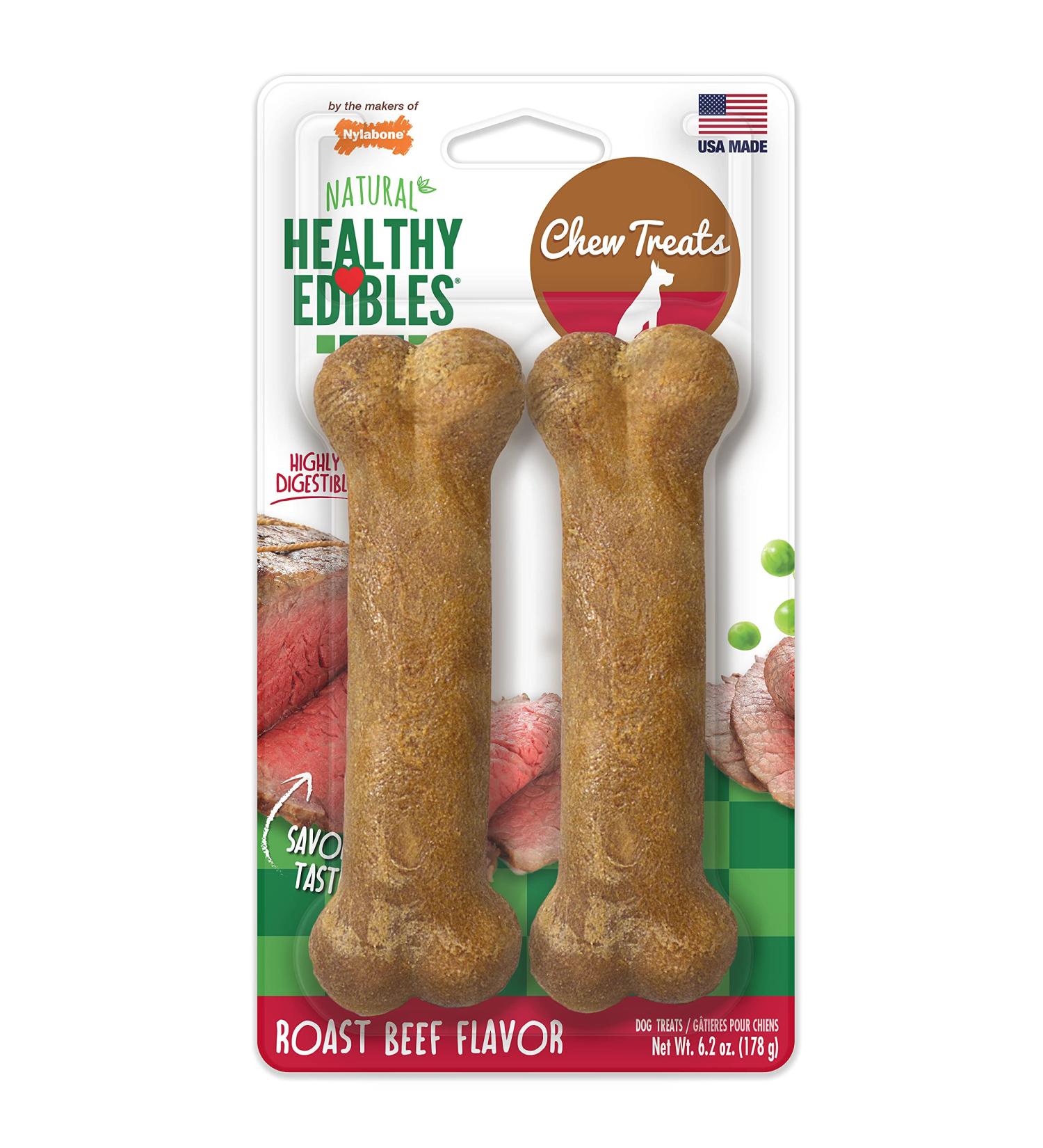 Nylabone Healthy Edibles All-Natural Beef Dog Chew Treats 2 Count - Medium/Wolf Size - Buy Online on SooperMarket.com