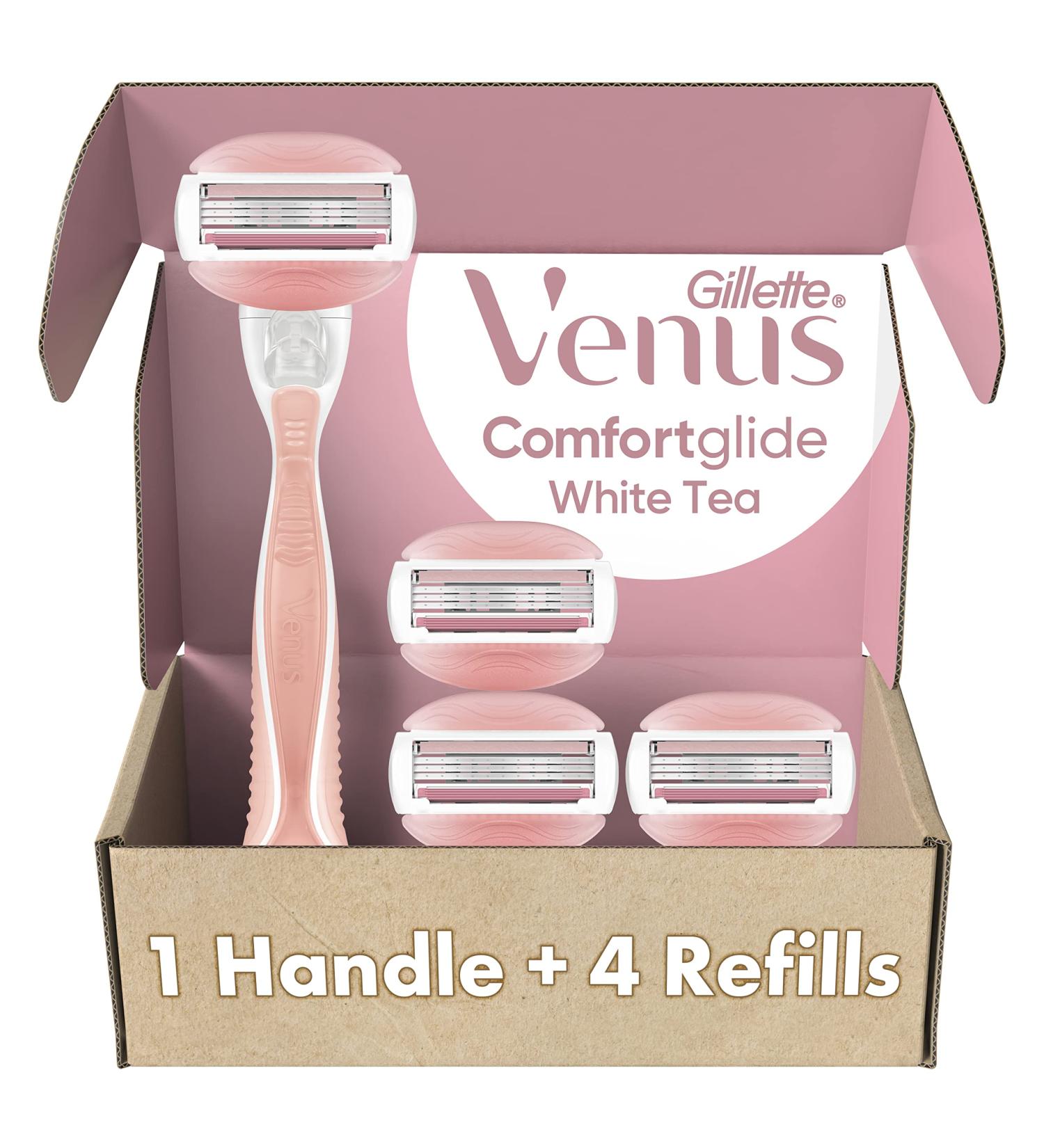 Gillette Venus ComfortGlide Women's Razor with 4 Blade Refills and White Tea Scented Gel Bars - Buy Online on SooperMarket.com