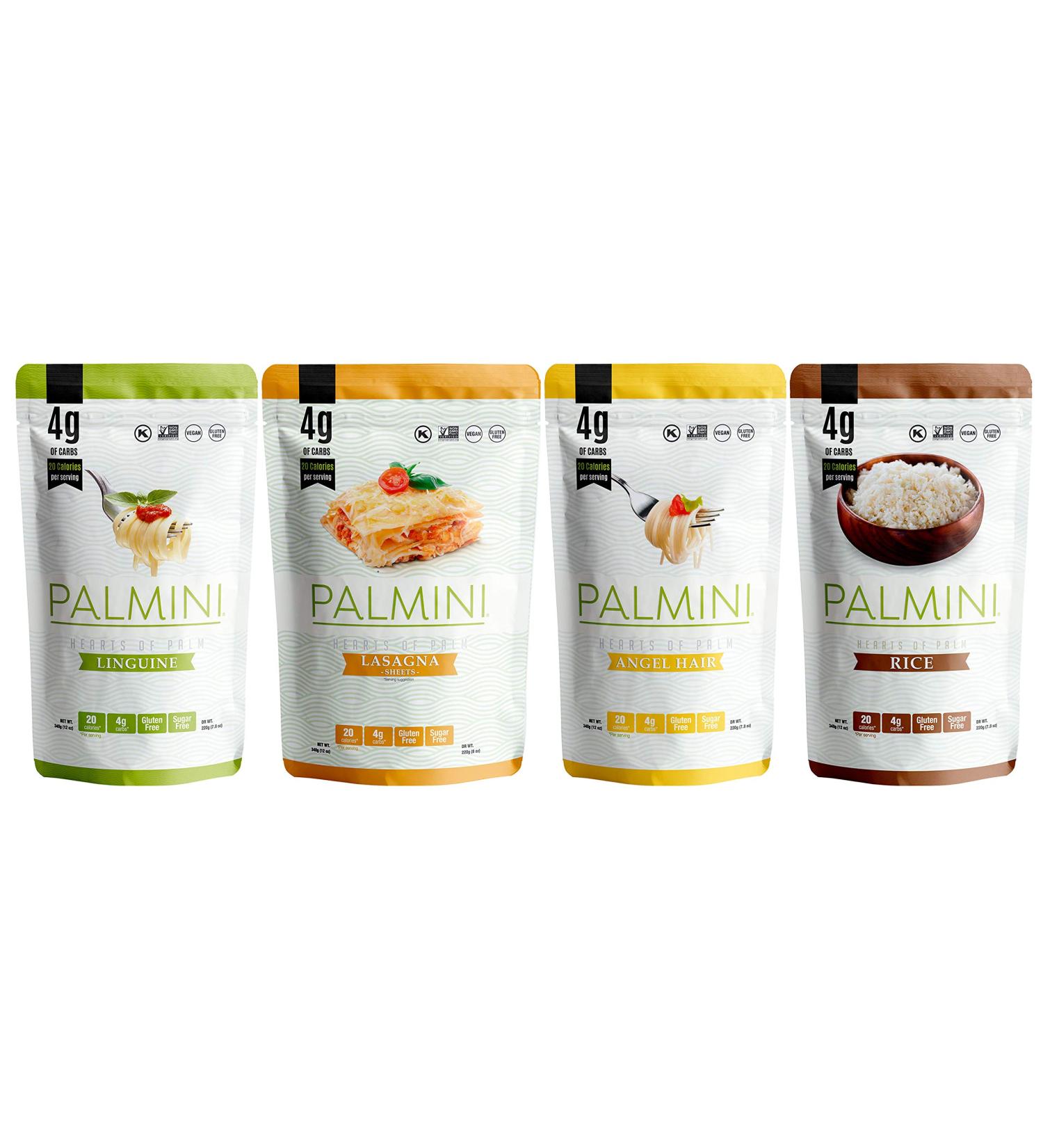Palmini Pouch Variety Pack | Linguine, Angel Hair, Lasagna, Rice | 4g Carbs | Shark Tank Featured | Gluten-Free (12oz, Pack of 4) - Buy Online on SooperMarket.com