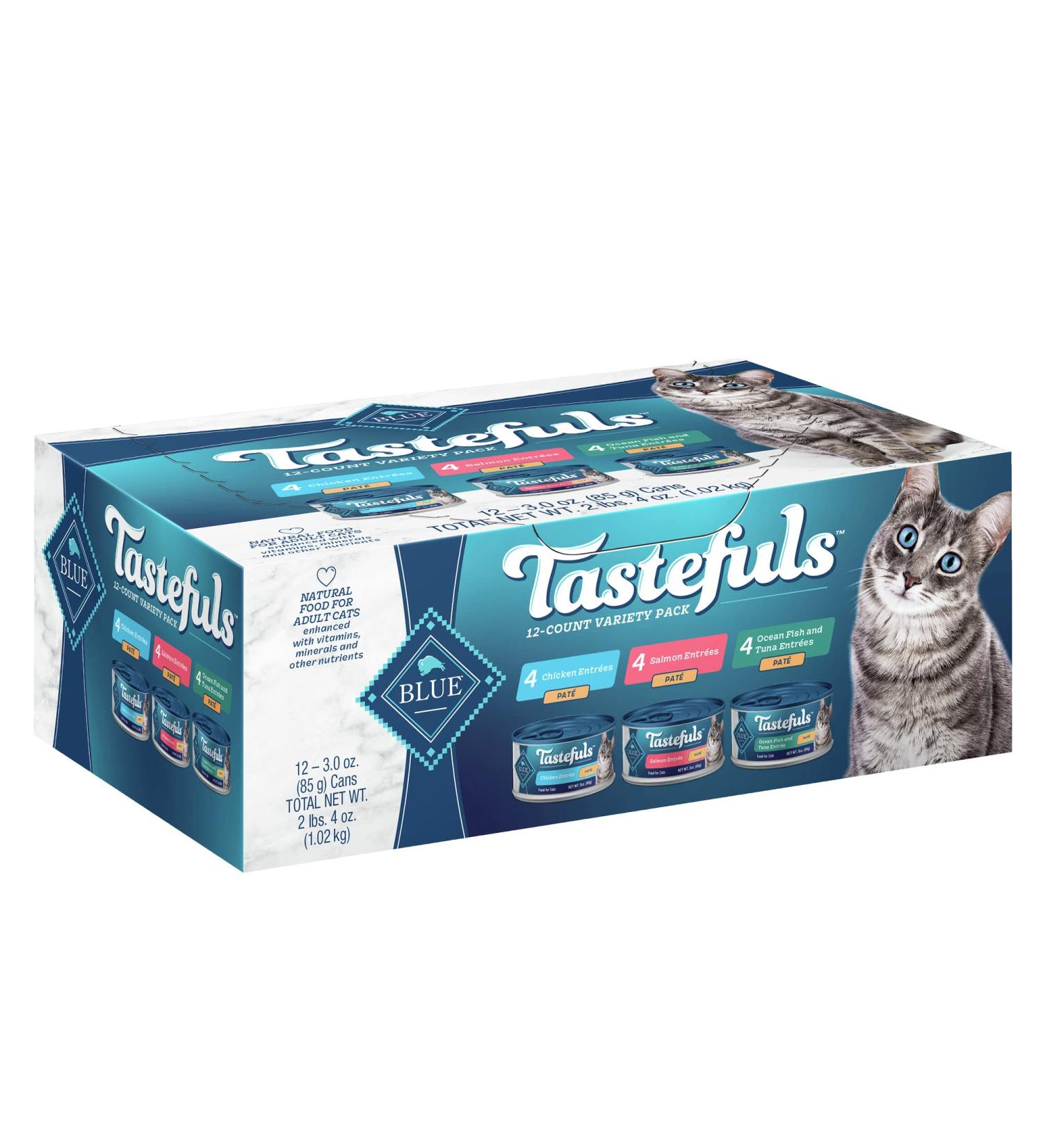 Blue Buffalo Tastefuls Pate Wet Cat Food (Pack of 12) - Salmon, Chicken, Ocean Fish & Tuna - 3oz x 12 - Buy Online on SooperMarket.com