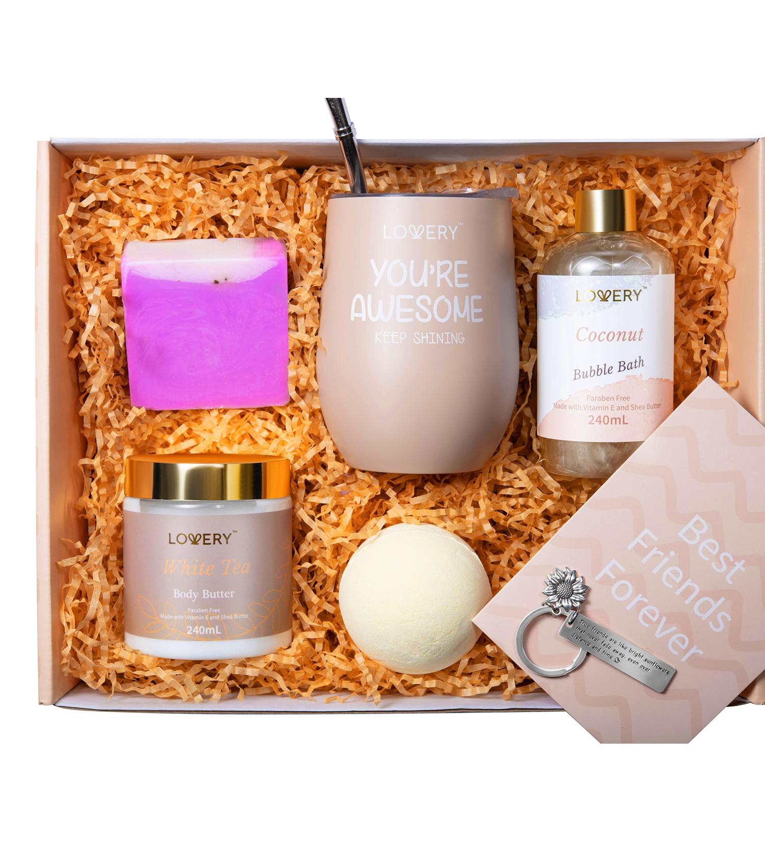 Best Friend Spa Gift Set - Long Distance Friendship Gifts for Women | BFF Birthday & Fathers Day Presents | Wine Tumbler, Bath Bomb, Bubble Bath, and More - Buy Online on SooperMarket.com