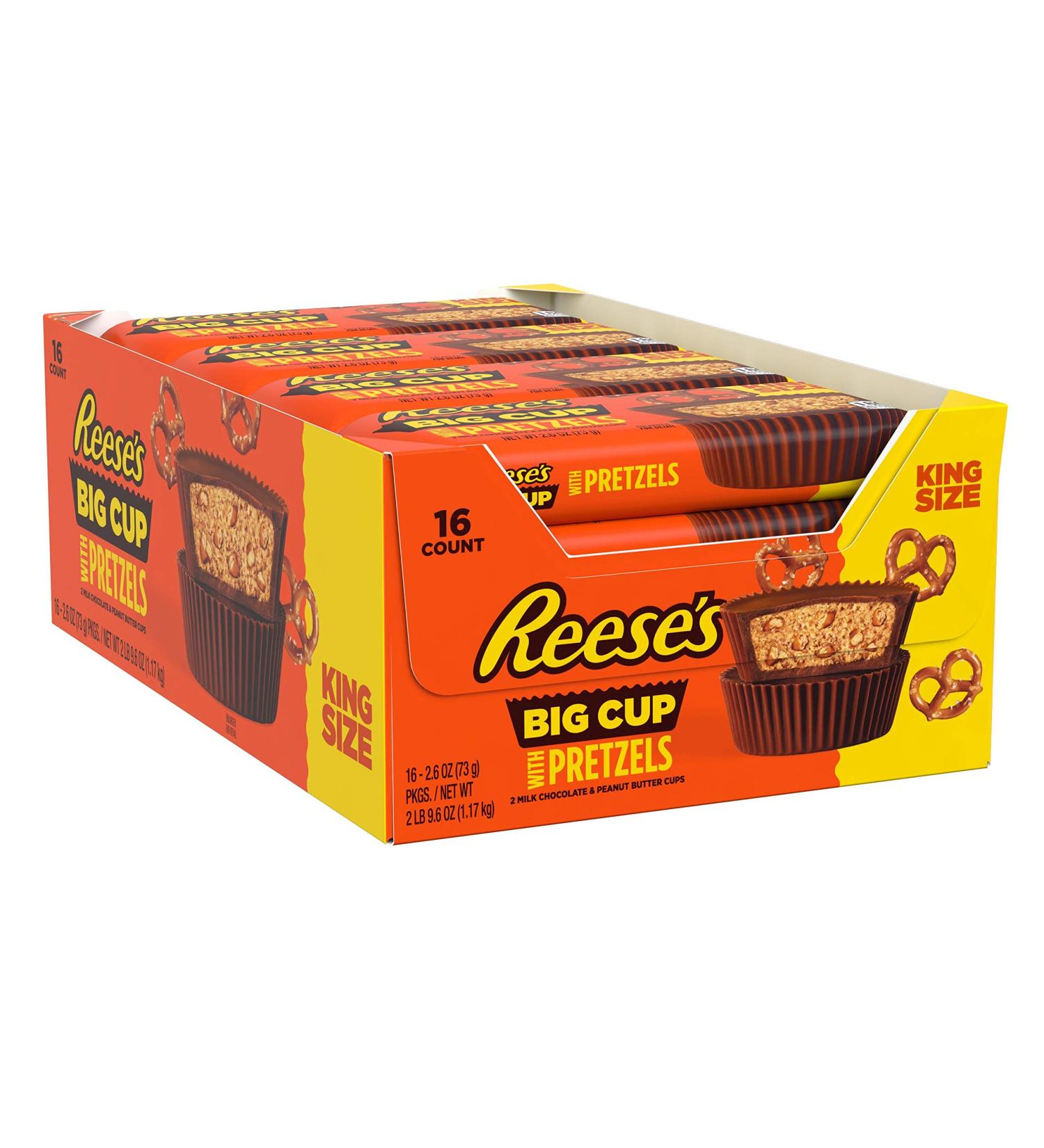 REESE'S Big Cup Stuffed with Pretzels Milk Chocolate Peanut Butter Cups Candy  Gluten Free  2.6 oz King Size Packs (16 Count) - Buy Online on SooperMarket.com