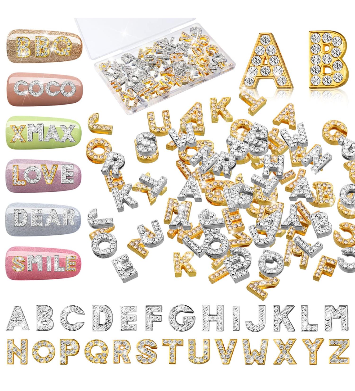 52 Pieces Delicate Style Alphabet Nail Stud Stickers - Rhinestone Letter Charms for Women and Girls Nail Decoration - English Nail Accessories Salon - Buy Online on SooperMarket.com