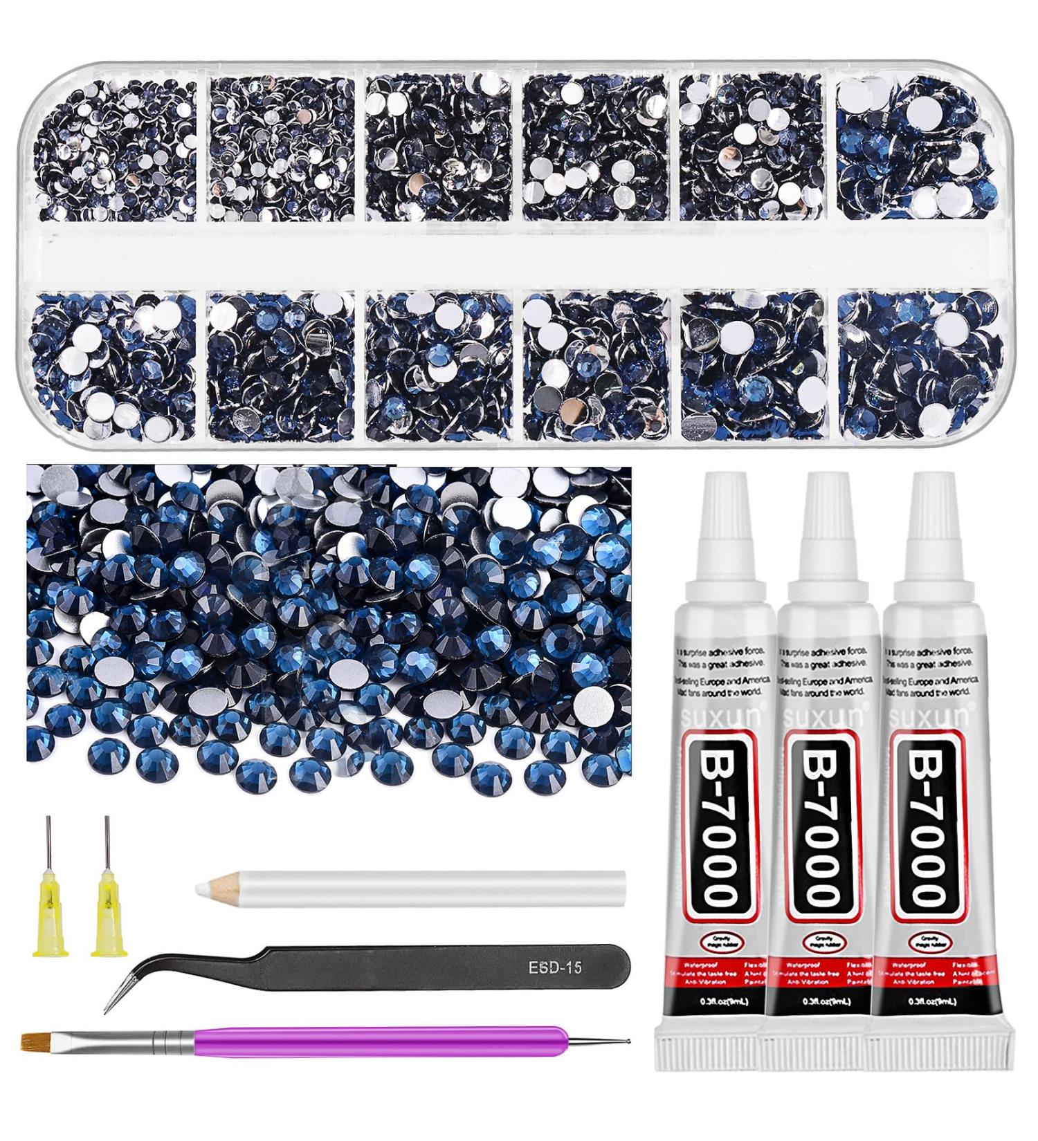 Glarks B7000 Jewelry Adhesive Glue with Rhinestone Gems Kit 2600Pcs Ink Blue Rhinestones with Gems Adhesive Flat Back Gems Crystal Rhinestones with 6Pcs Dotting Tools for Craft Nail Art Dark Purple - Buy Online on SooperMarket.com