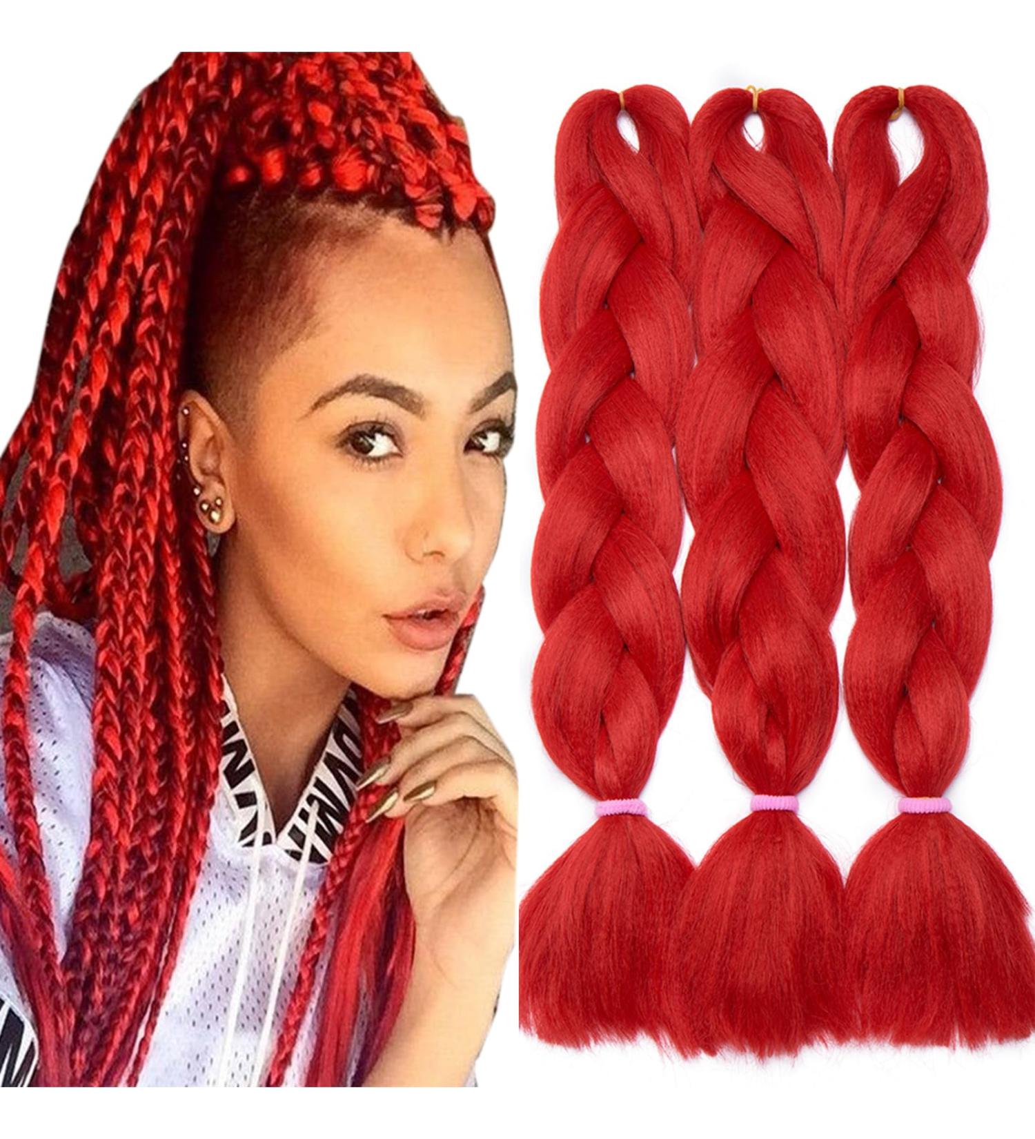 Tess Braids Extensions 60 cm - 3 Pack Jumbo Kanecalon Hair Extensions for Box Braids - Hot Red 100g Bundle - Buy Online on SooperMarket.com