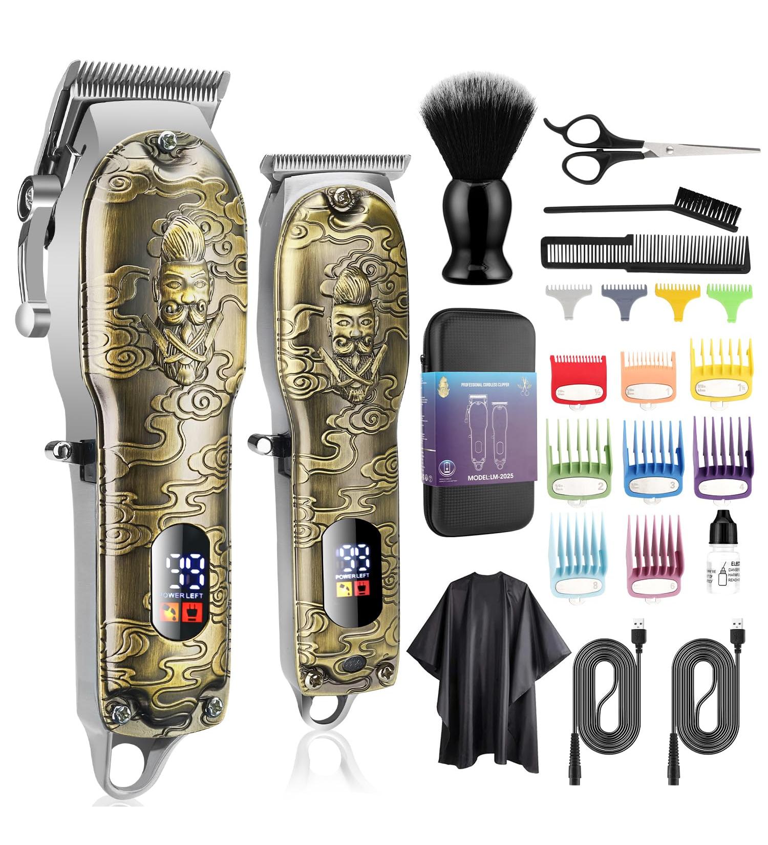 Karrte Professional Hair Clippers Set - Cordless Hair Trimmer for Men | T-Blade Beard Grooming Kit with Adjustable LED Display - Zero Gapped Bronze Finish - Buy Online on SooperMarket.com
