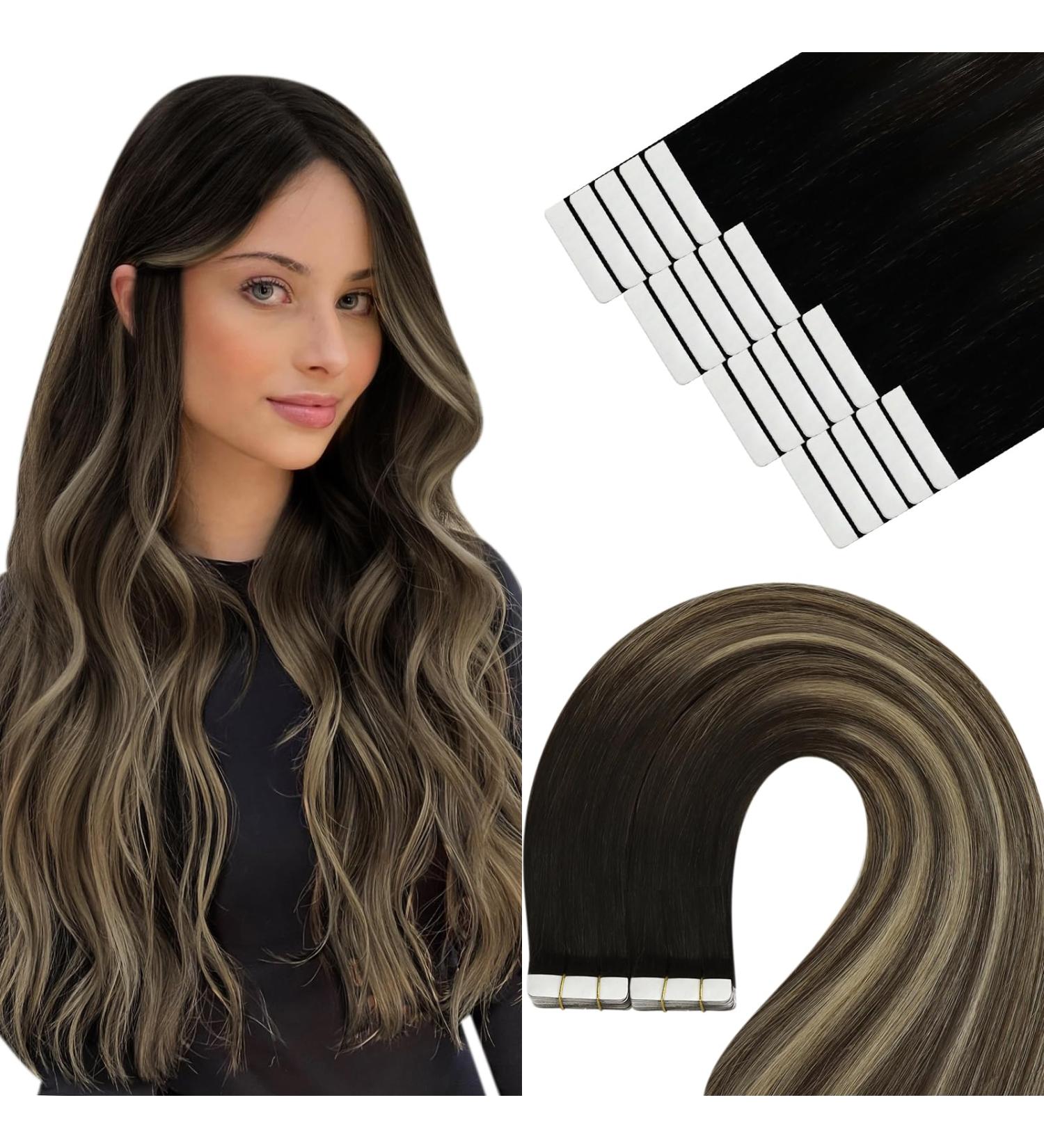 Youngsee Real Hair Tape Extensions - Balayage Ombre #1B/4/27 55cm 50g 20pcs - Smooth Remy Real Hair - Buy Online on SooperMarket.com
