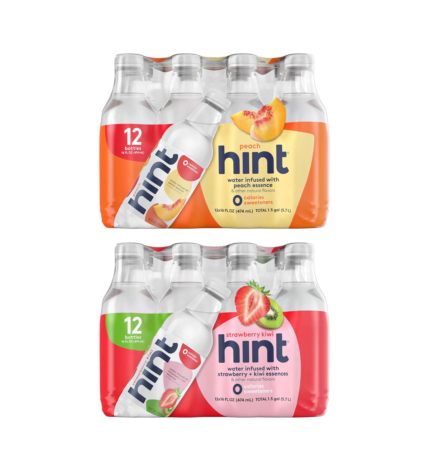 Hint Water Peach & Strawberry Kiwi Variety Pack - 24 Bottles, 16 oz Each - Zero Calories, Sugar, and Diet Sweeteners - Buy Online on SooperMarket.com
