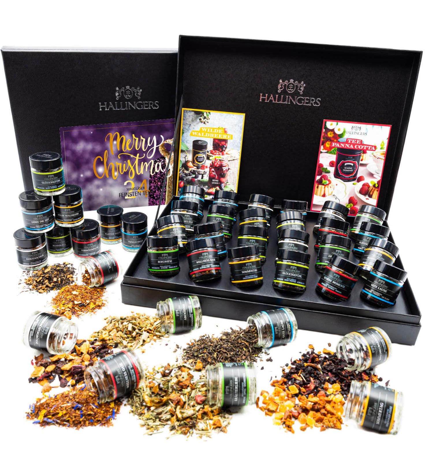 Hallingers Merry Christmas Tea Gift Set | 24 Vegan Varieties in Screw Glasses | Perfect for Advent Mother's Day & Father's Day | Unique Gift Ideas for All Occasions - Buy Online on SooperMarket.com