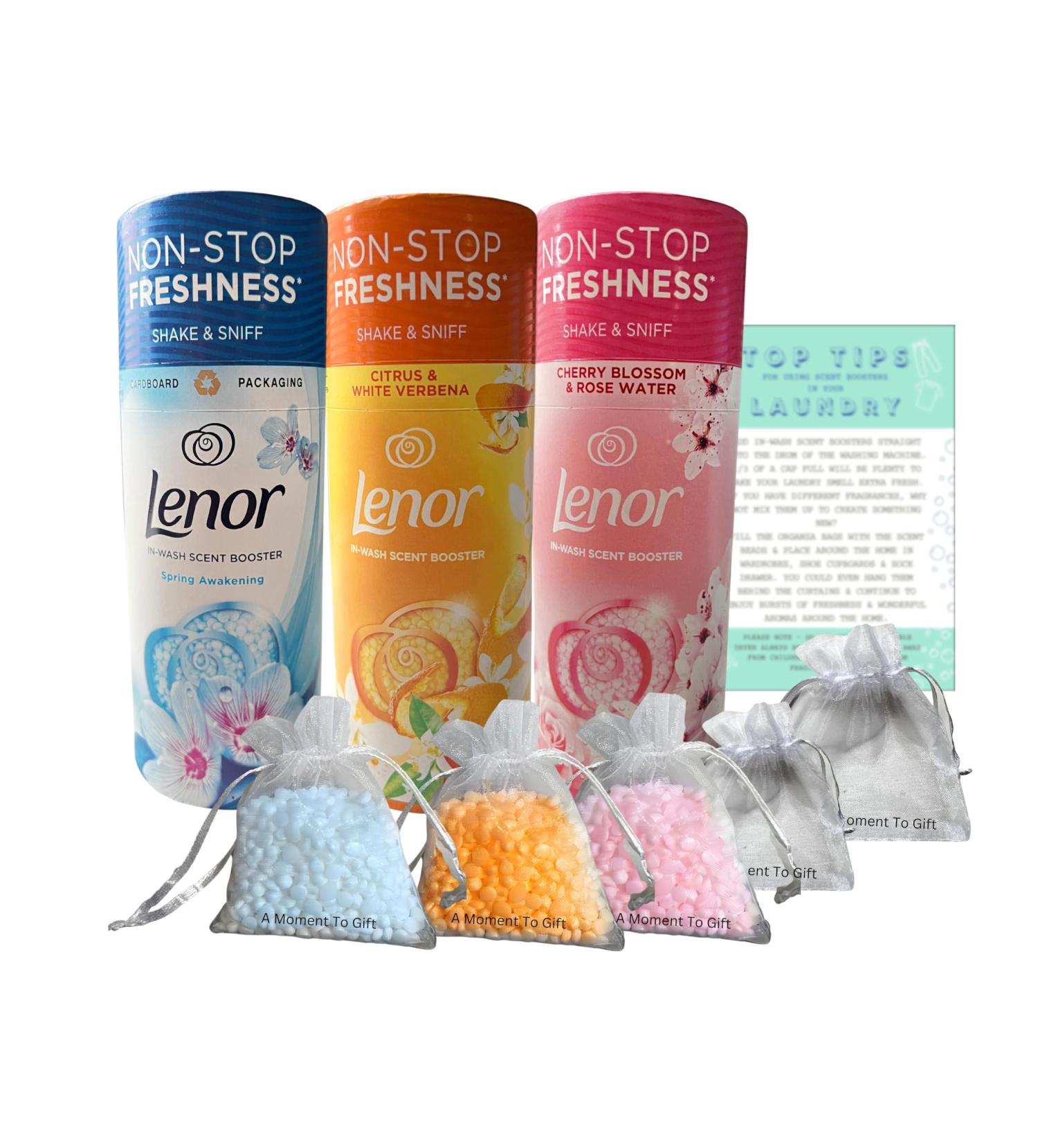Lenor in Wash Scent Boosters Beads Spring Awakening Citrus White Verbena & Cherry Blossom Rose Water 176g bundled with 5xOrganza Bags & Top Tips - Buy Online on SooperMarket.com