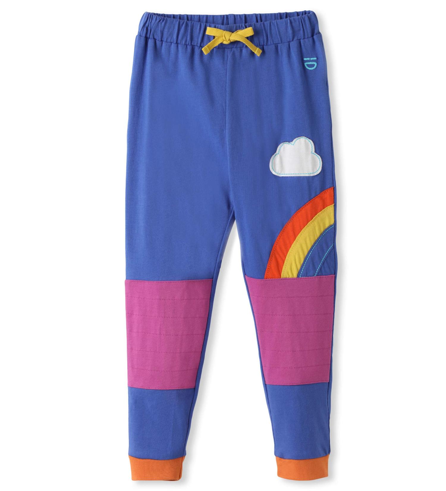 Organic Cotton Baby Knee Patch Trousers - Blue/Rainbow Stripes | 12-18 Months - Buy Online on SooperMarket.com