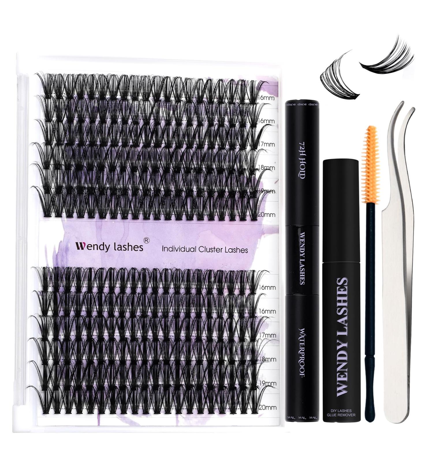 WENDY Lash Extension Kit - 284 PCS D Curl Cluster Lashes Lash Bond & Seal Applicator & Glue Remover - 40D & 50D Individual Eyelash Clusters (16-20mm) for Flawless Look - Buy Online on SooperMarket.com