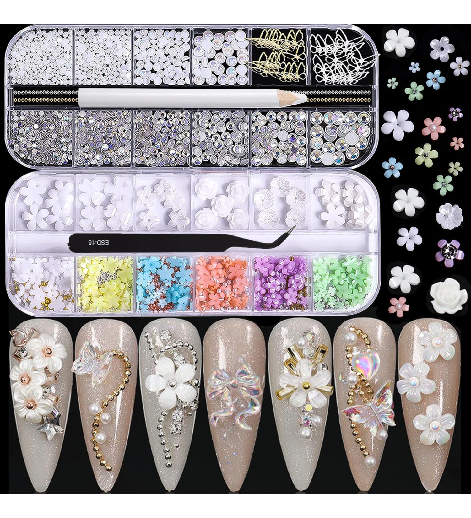 Belicey 3D Colorful Acrylic Flower Nail Charms Kit with AB Nail Gems - DIY Nail Art Rhinestones and Crystals Set - Buy Online on SooperMarket.com