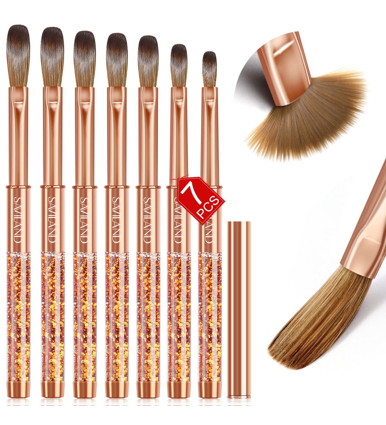 Saviland 7 PCS Kolinsky Acrylic Nail Brush Set for Acrylic Application - Golden Brushes for Nail Extension, Carving - Home DIY and Salon Use - Sizes 4/6/8/10/12/14/16 - Buy Online on SooperMarket.com