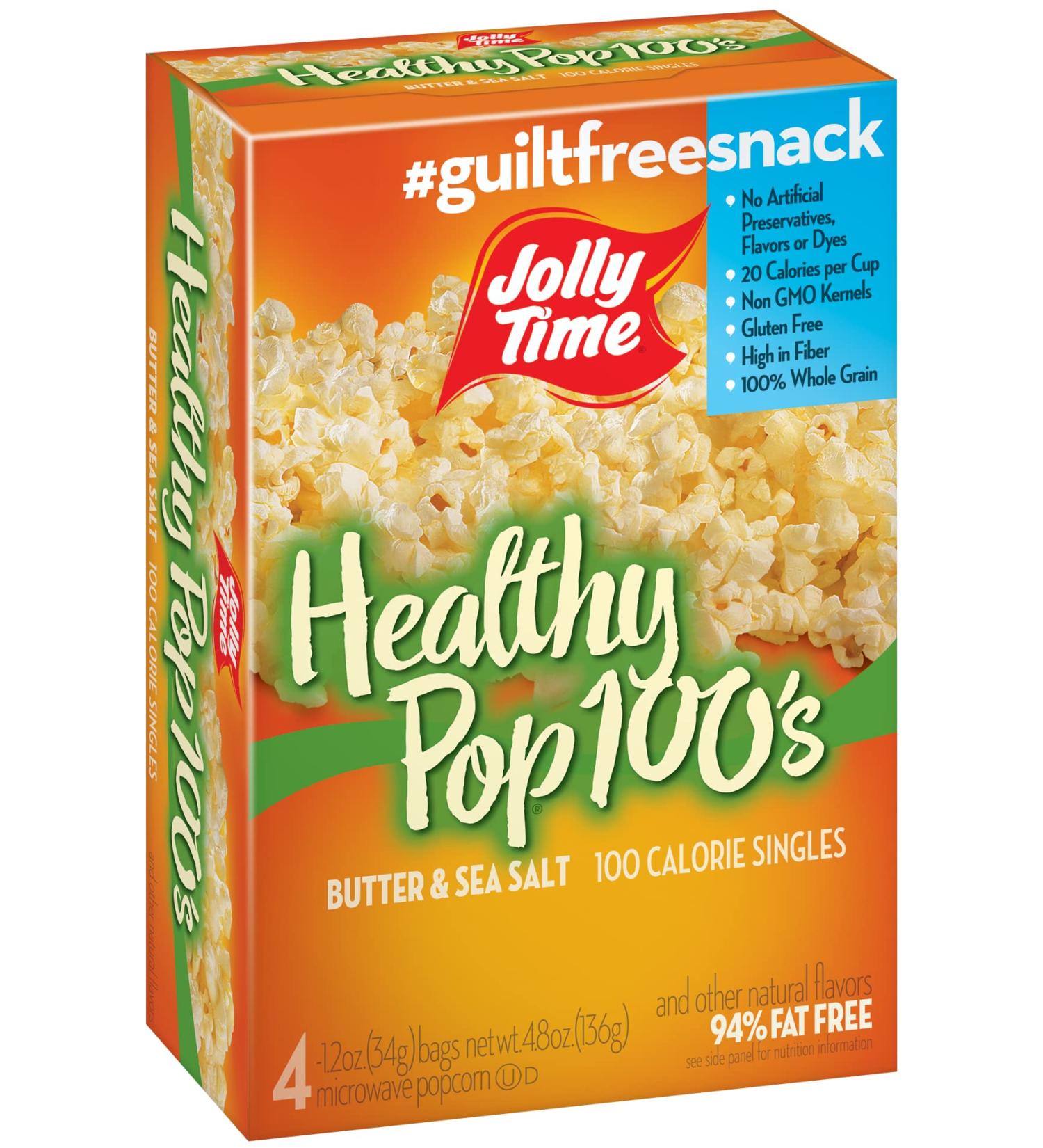 Jolly Time 100 Calorie Healthy Pop Butter Microwave Popcorn - 4 CT, 12 Ounce (Pack of 48) - Buy Online on SooperMarket.com