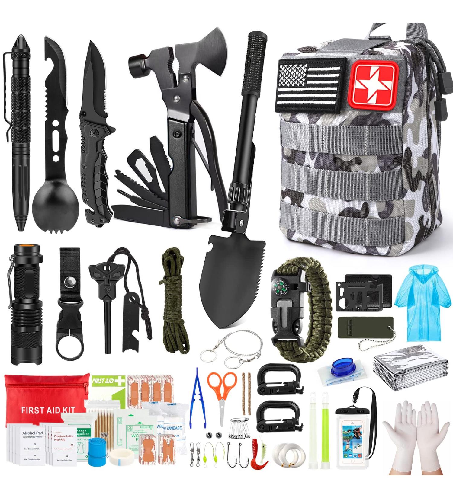 222 PCS Emergency Survival Gear First Aid Kit with Molle Bag - Outdoor Camping, Hunting, Hiking, Fishing - Gifts for Men Women - Buy Online on SooperMarket.com
