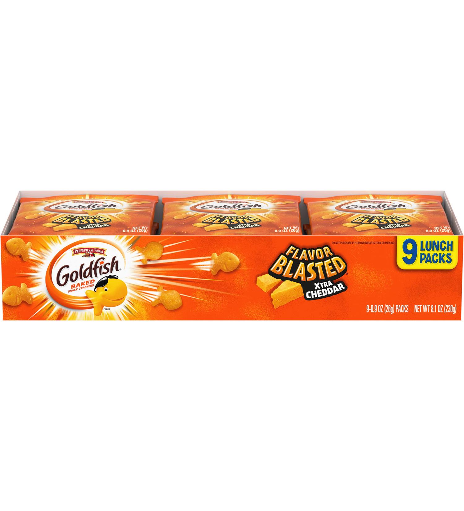 Goldfish Flavor Blasted Crackers  Xtra Cheddar Snack Pack  0.9 oz  9-CT Multi-Pack Tray Flavor Blasted Extra Cheddar - Buy Online on SooperMarket.com