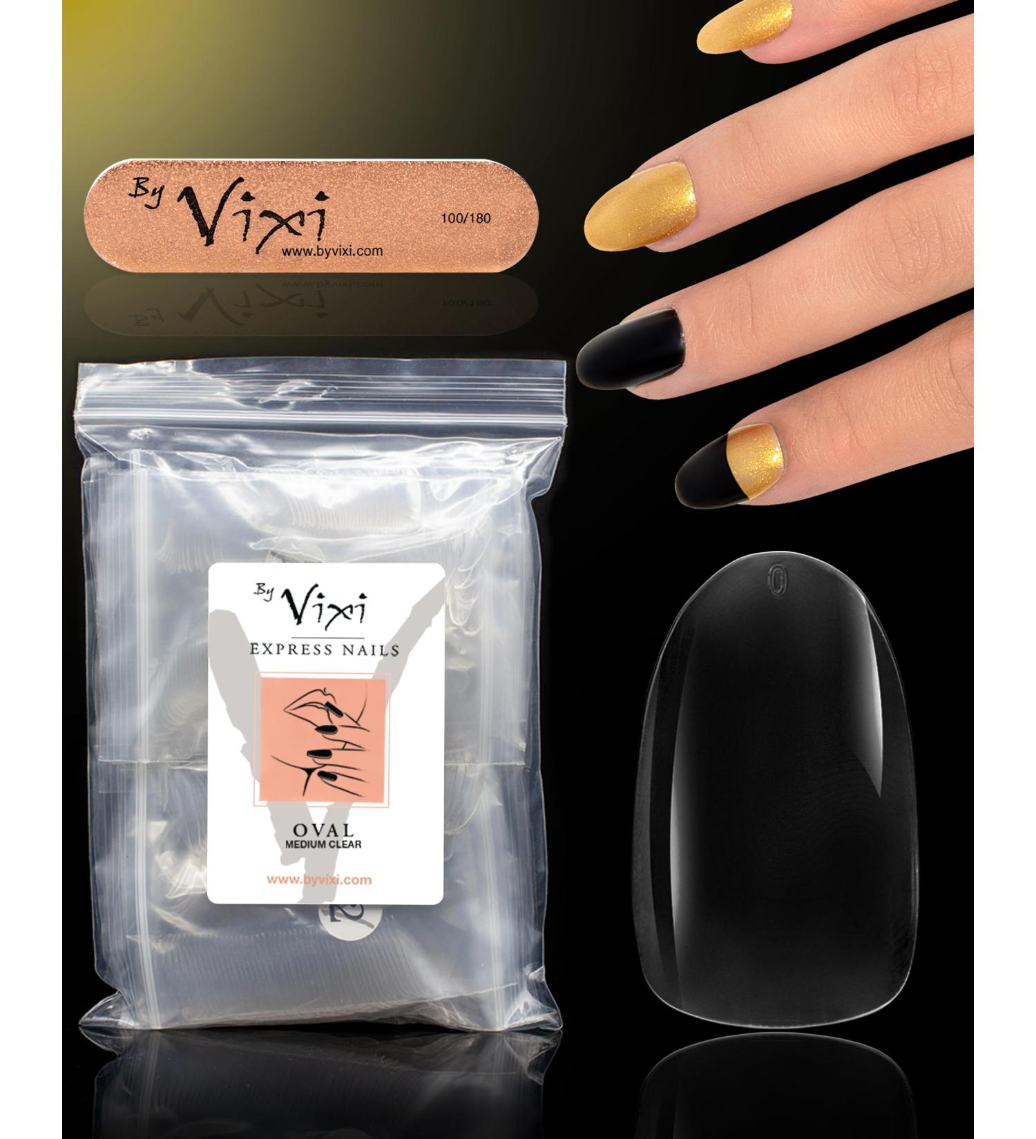 Vixi 600 Medium Oval Nail Set with Prep File - 10 Sizes Clear Express Full Cover False Fingernail Extensions for Salon & Home Use - Buy Online on SooperMarket.com