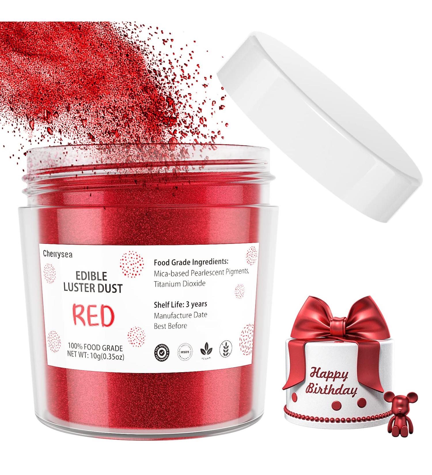 Red Edible Luster Dust 10g - Food Grade Tasteless Dessert Dust for Baking - Cherrysea Food Coloring Powder for Cupcakes, Cake Pops, Fondant, Chocolate, Candy - Buy Online on SooperMarket.com