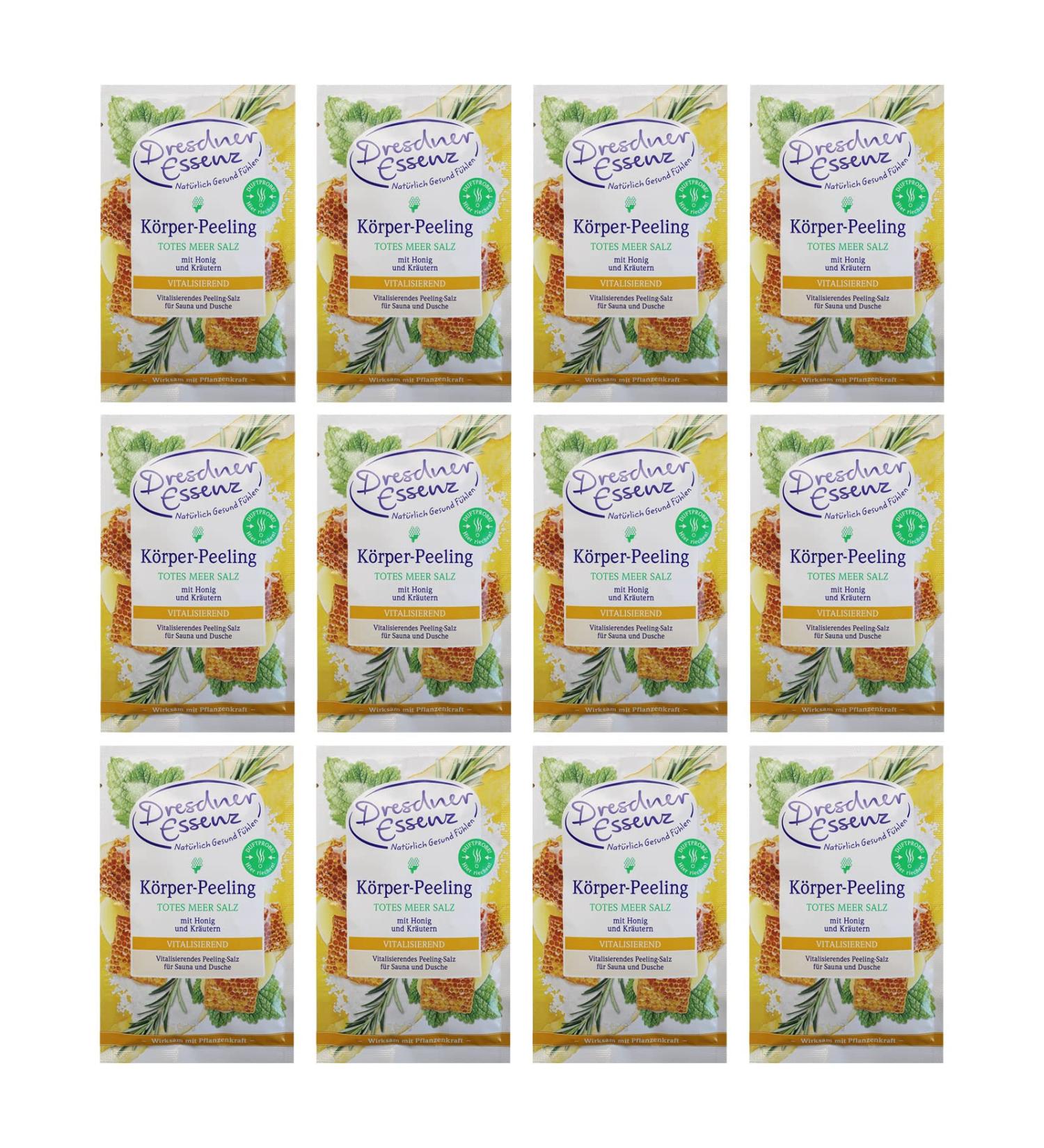 Pack of 12 Dresden Essence Body Scrub Dead Sea Salt Honey Herbs 12 x 50 g Skin Scrub 50 g (Pack of 12)