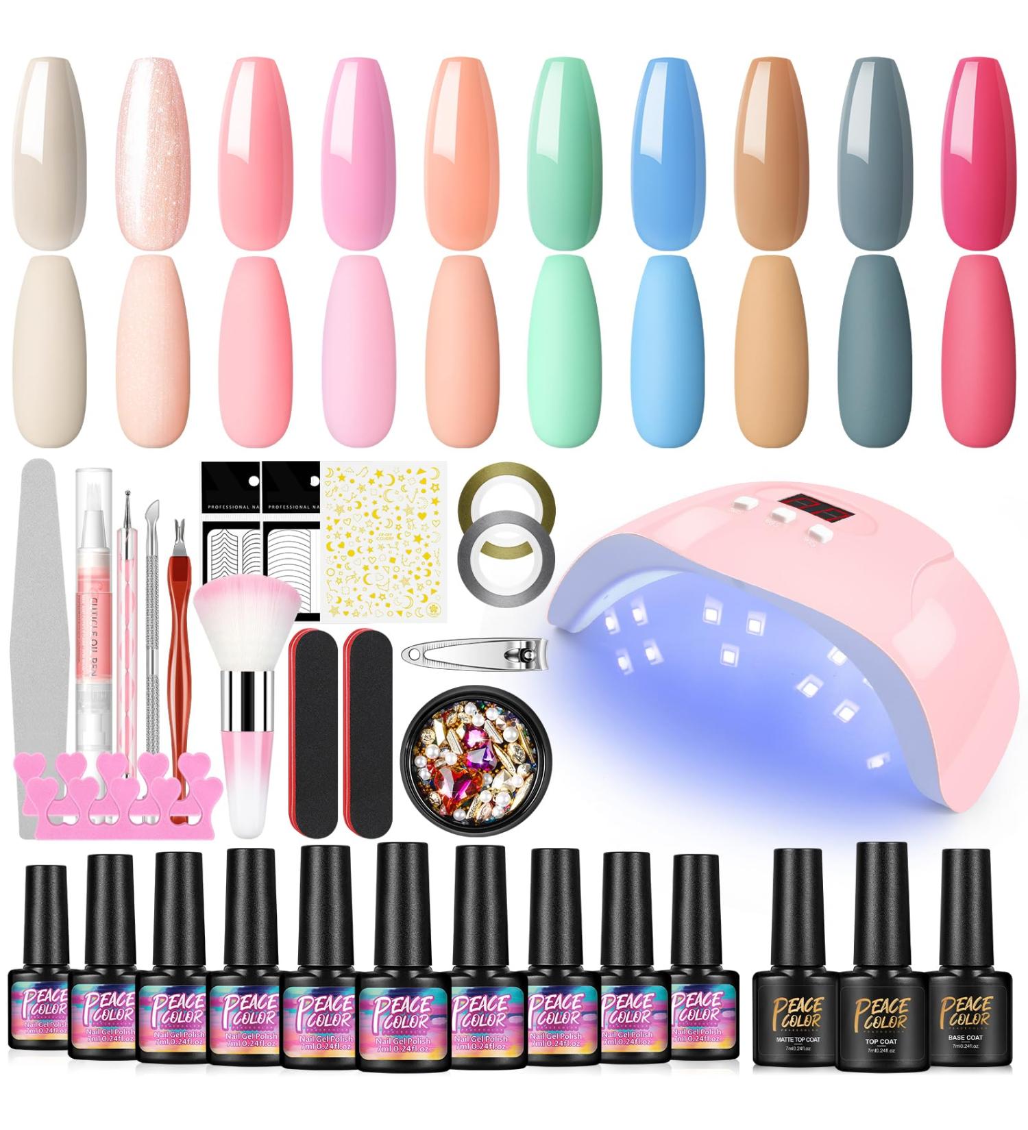 PEACECOLOR Gel Nail Kit with Electric Nail File | 10 Colors Gel Polish Set | 36W UV/LED Lamp | Starter Kit with Professional Manicure Tools & Halloween Decorations - Buy Online on SooperMarket.com