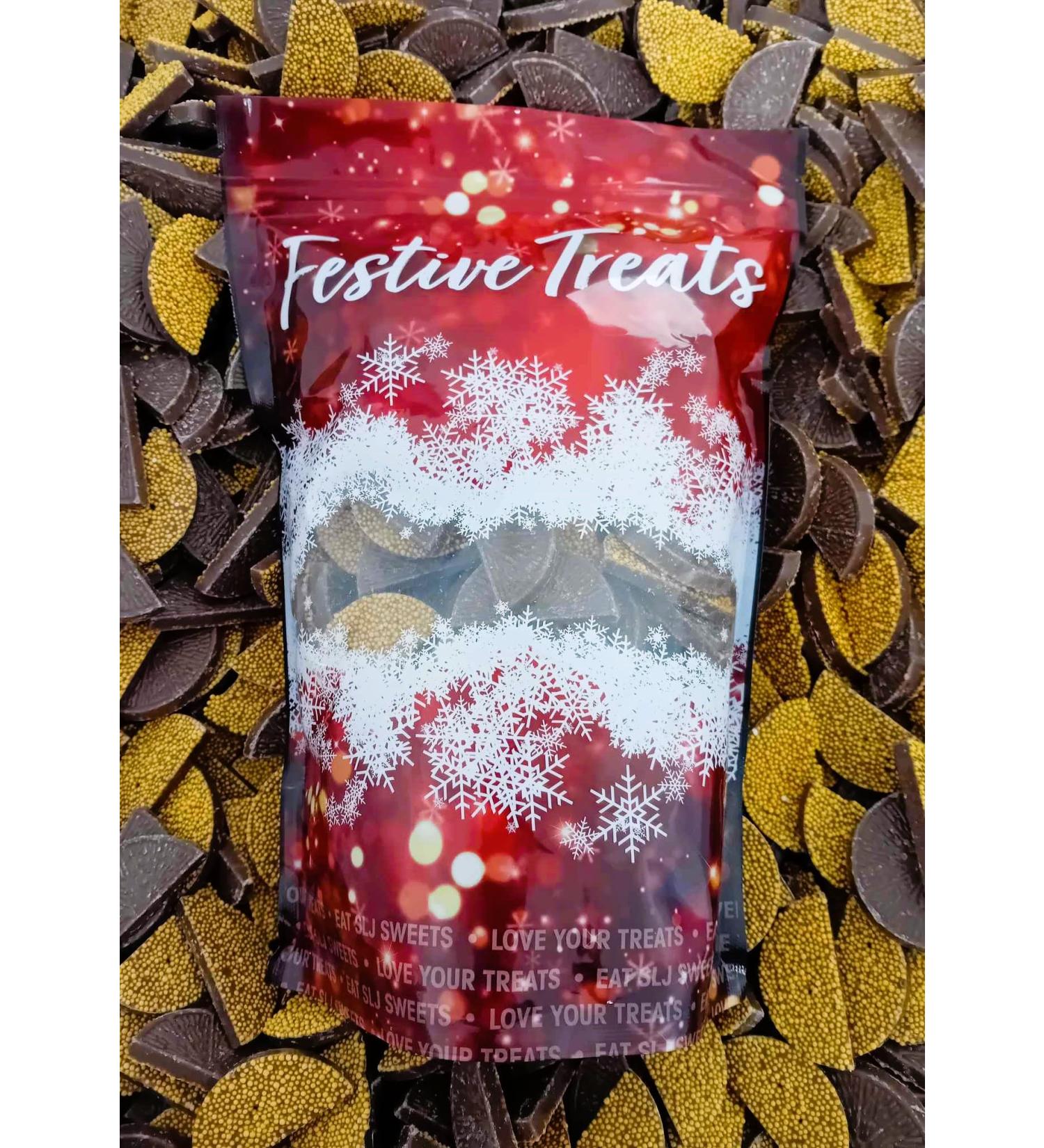 Large Festive Treats Recyclable Resealable Pouch of Christmas Chocolate Orange Jazzie Slices (Orange Chocolate Flavoured Jazzies) Xmas Stocking Filler Present
