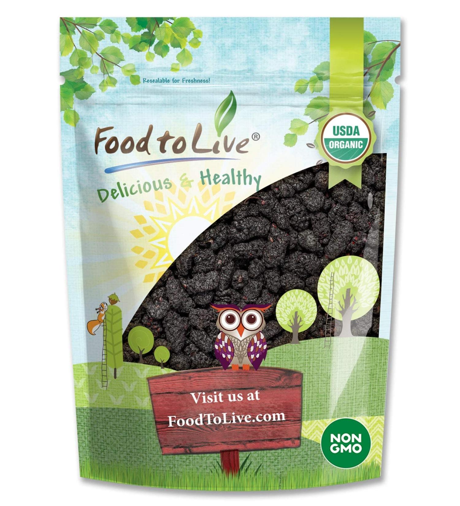 Organic Dried Black Mulberries 2 Pounds | Non-GMO Raw Fruit | Unsulfured & Unsweetened | Vegan & Kosher | Great for Snacking, Desserts & Granola | No Sugar Added | Morus nigra - Buy Online on SooperMarket.com