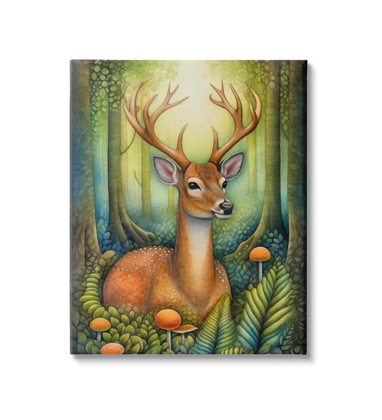 Stupell Industries Deer with Nature Mushrooms Canvas Wall Art by The Dutch Lady 16 x 20 - Buy Online on SooperMarket.com