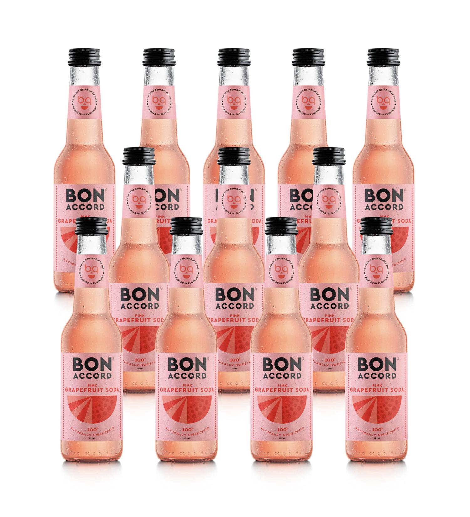 Pink Grapefruit Soda 275ml Pack of 12 From Bon Accord Plant Based Pink Grapefruit Fizzy Soft Drink with Natural Flavours and No Artificial Sweeteners - Buy Online on SooperMarket.com