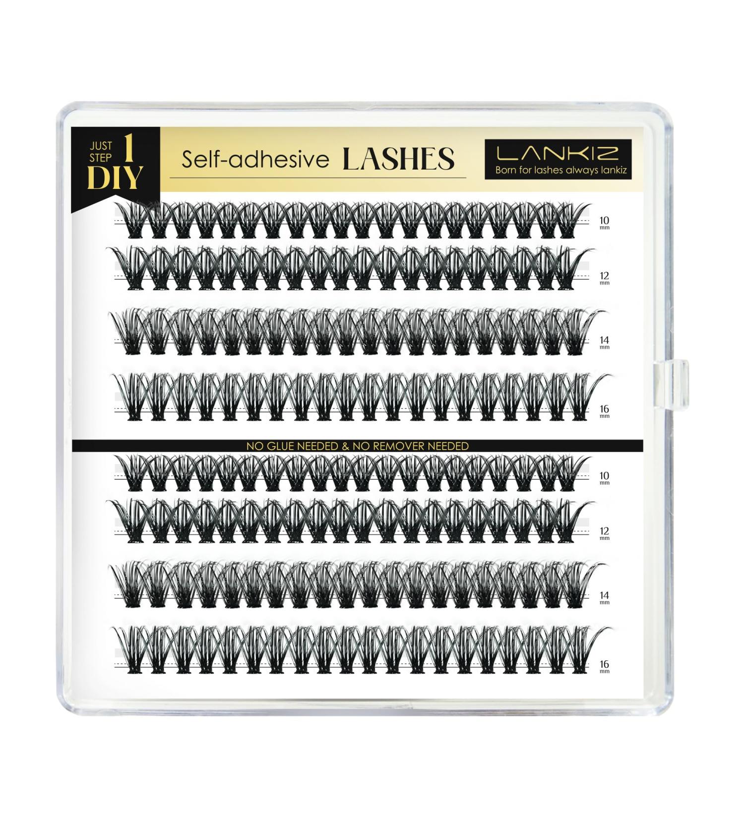 Lankiz Self-Adhesive Eyelashes - 160pcs No Glue Required 40D D Curl DIY Eyelash Extensions Reusable Pre-Glued Individual Lashes - Buy Online on SooperMarket.com