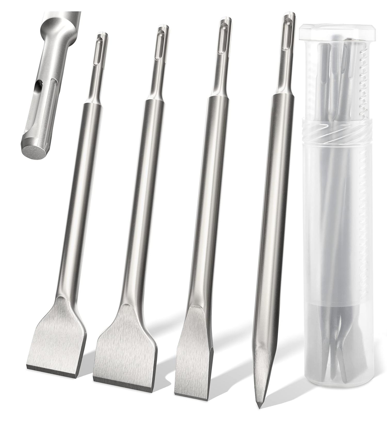 KSP-Tec 4pcs SDS-Plus Chisel Set for Rotary Hammers - Tile Chisel with Storage Case - Ideal for Masonry, Concrete, Brick, Stone - Buy Online on SooperMarket.com
