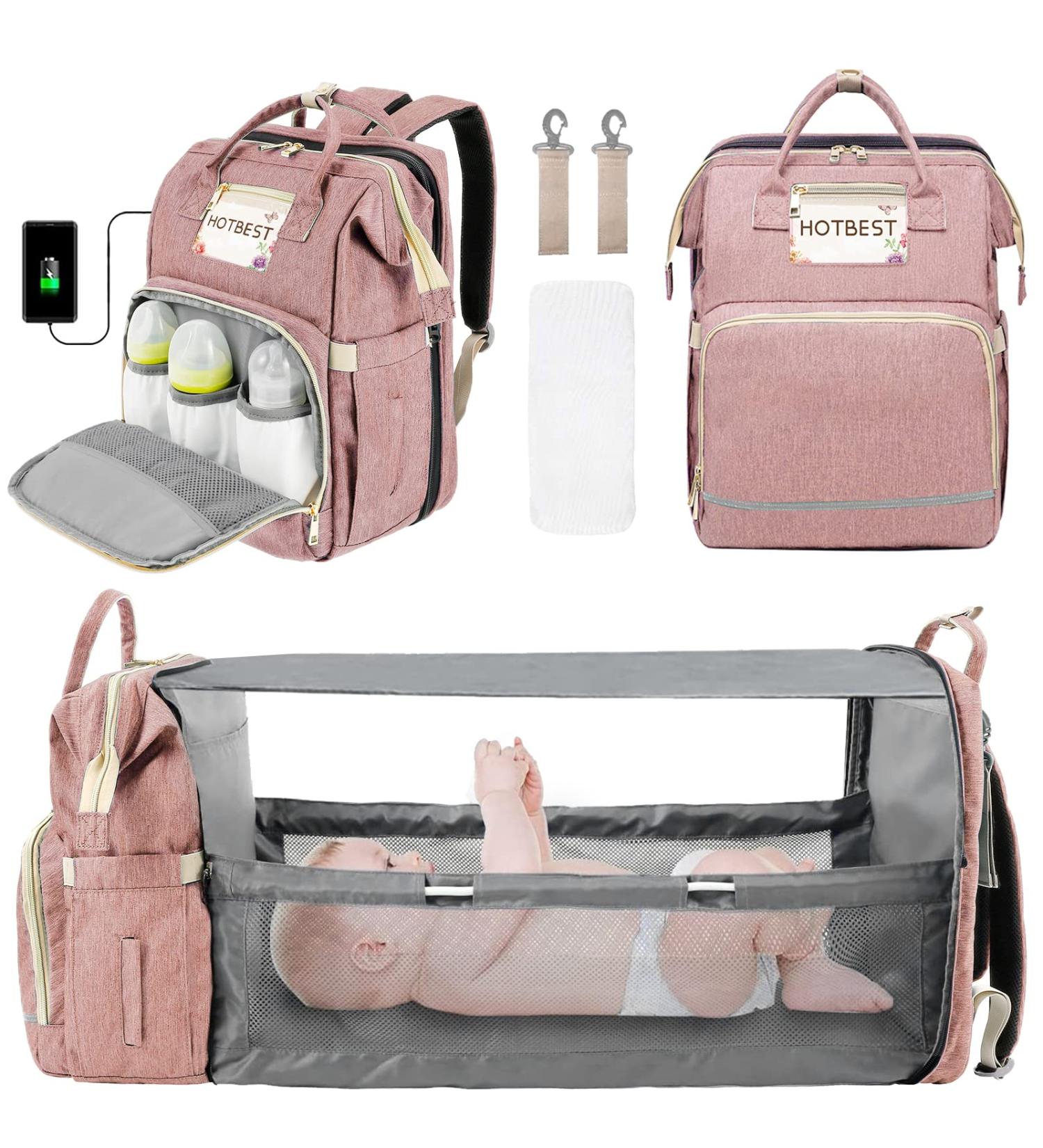 3-in-1 Diaper Bag Backpack for Baby Essentials - Pink | Portable Convertible Travel Bag for Newborn Registry & Baby Shower Gifts | Ideal for Girls, Boys, Moms, Dads - Buy Online on SooperMarket.com