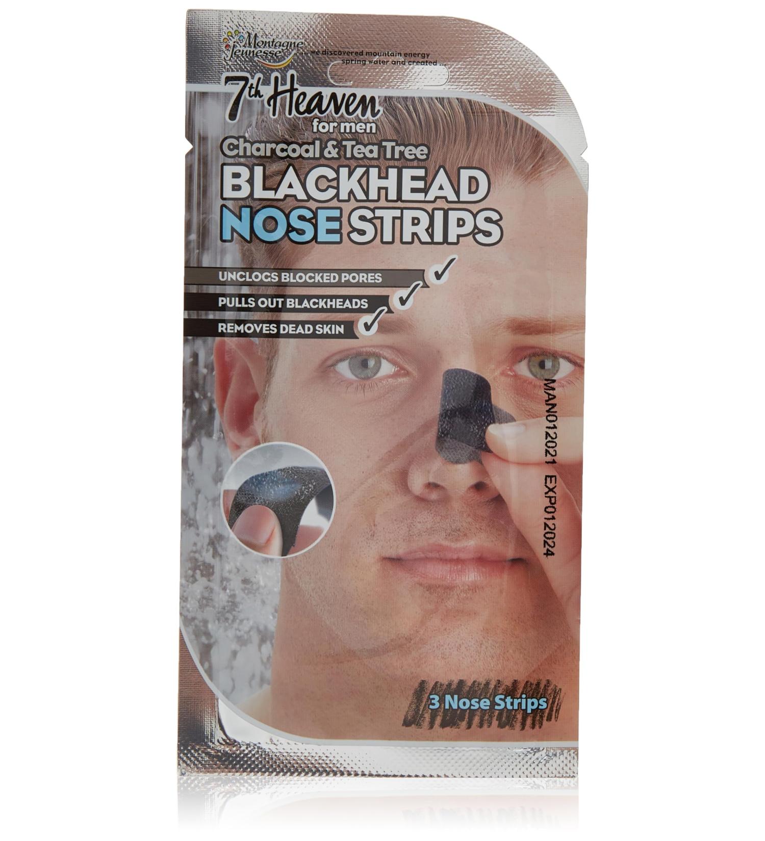 7th Heaven Men's Nose Strips with Charcoal and Tea Tree to Unclog Blocked Pores Pull Out Blackheads & Remove Dead Skin Black 3 Count - Buy Online on SooperMarket.com