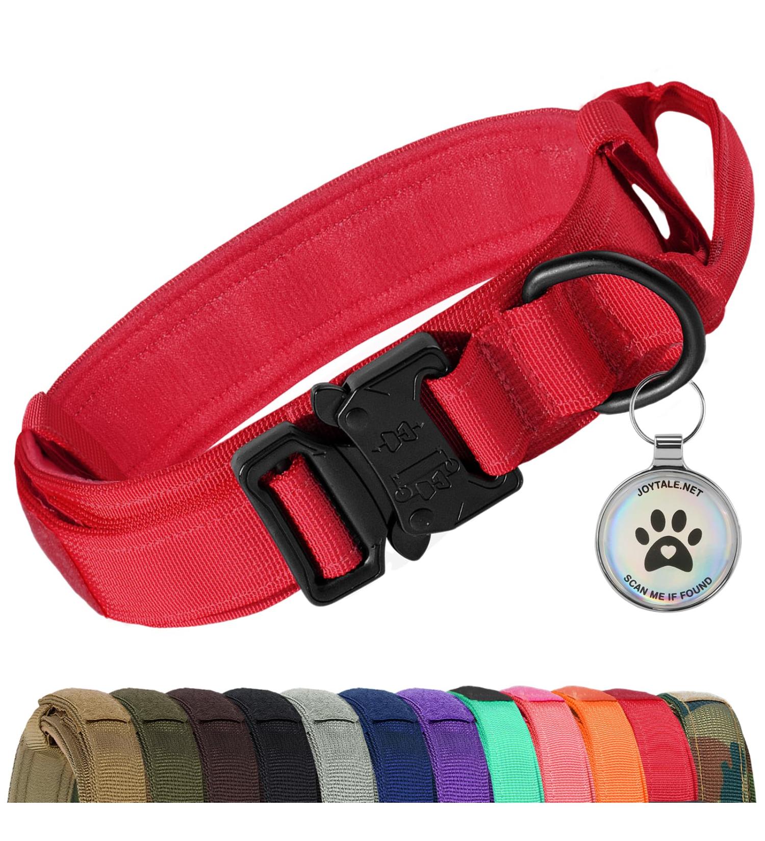 Joytale Tactical Dog Collar for Large Dogs | Handle & QR Code Dog Tag | Red XL - Durable Adjustable & Stylish - Buy Online on SooperMarket.com