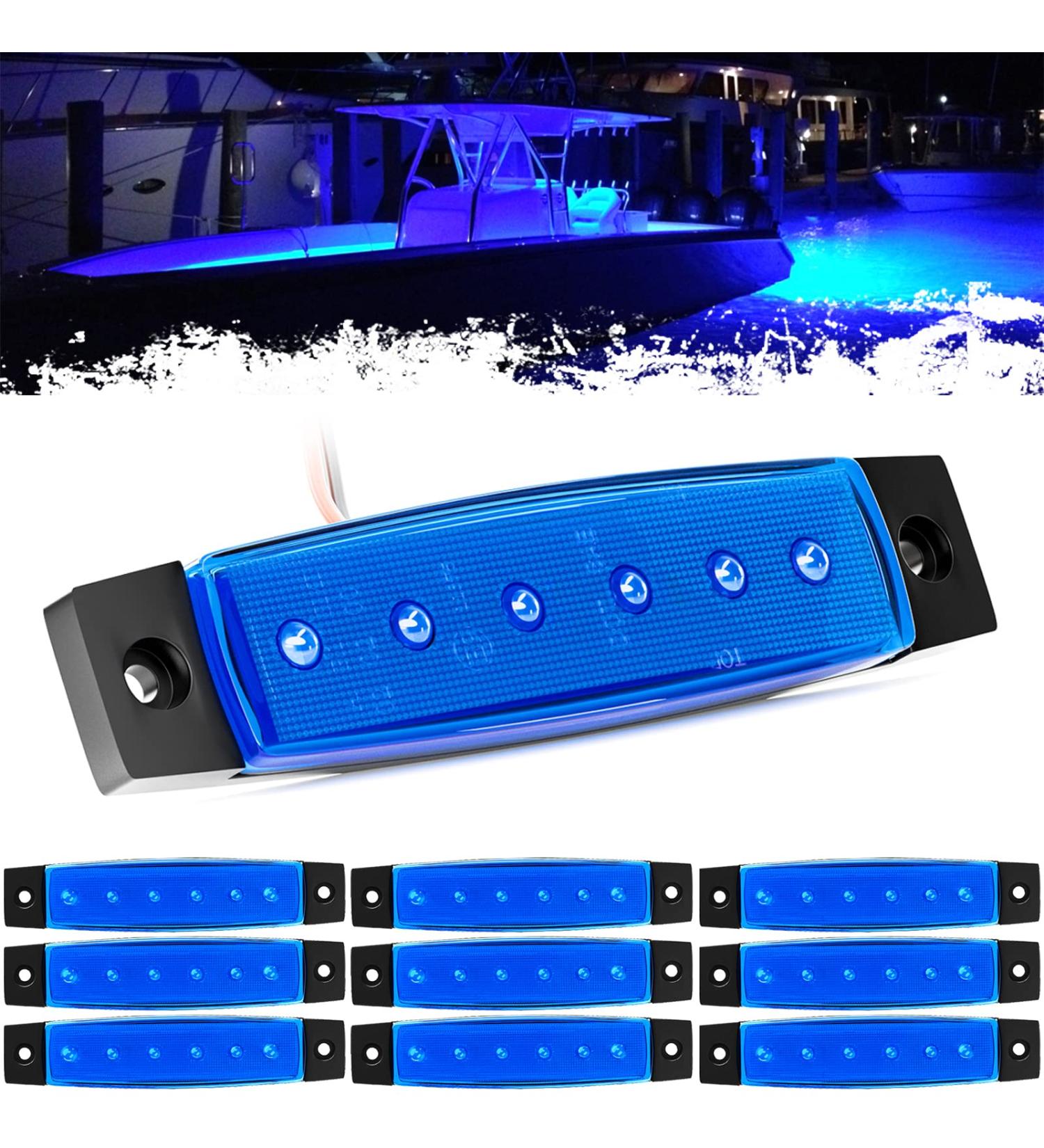 10Pcs Blue LED Boat Interior Lights | Marine Courtesy Lighting for Fishing Pontoon Kayak Yacht Sailboat | Waterproof Deck Transom Cockpit Navigation Strip - Buy Online on SooperMarket.com