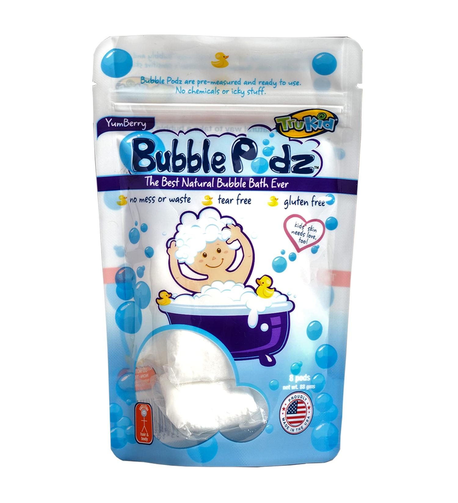 TruKid Yumberry Bubble Podz for Baby & Kids | Gentle Bubble Bath Bomb for Sensitive Skin | pH Balanced for Eye Sensitivity | Natural Moisturizers | 8 Count - Buy Online on SooperMarket.com