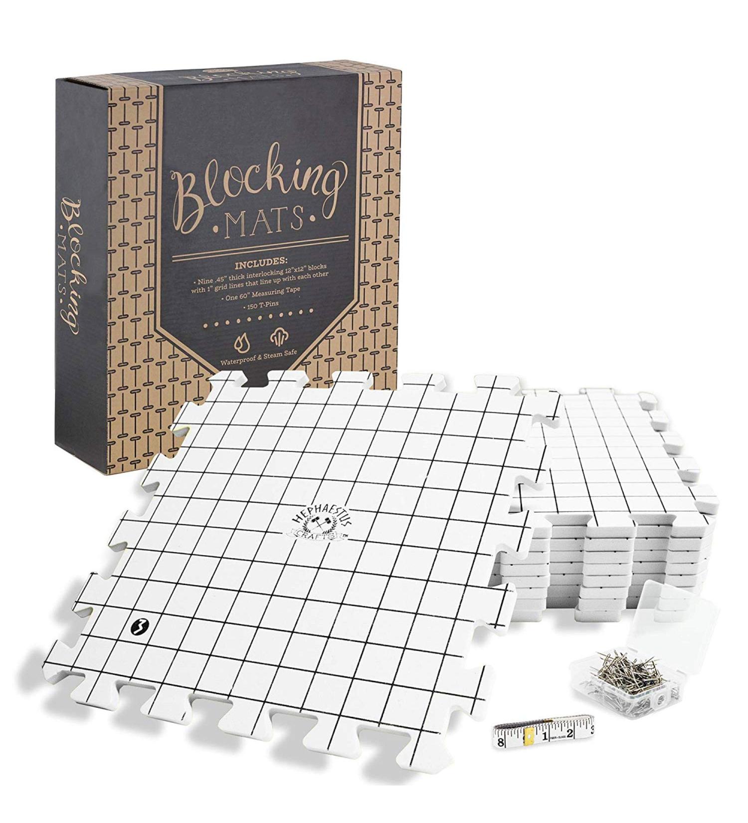 Hephaestus Crafts Blocking Mats for Knitting - Pack of 9 GRAY Blocking Boards with Grids for Needlepoint or Crochet. 150 T-pins - Buy Online on SooperMarket.com
