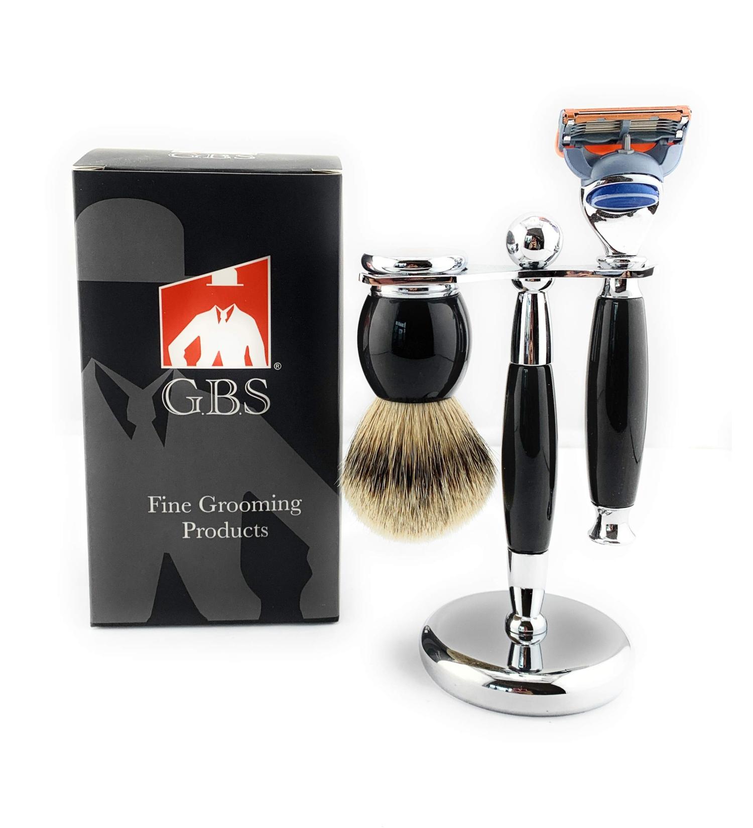 Shop G.B.S All Black 5 Blade Compatible Razor Set - Silvertip Badger Brush & Stand - Effortless Wet Shaving Experience - Buy Online on SooperMarket.com