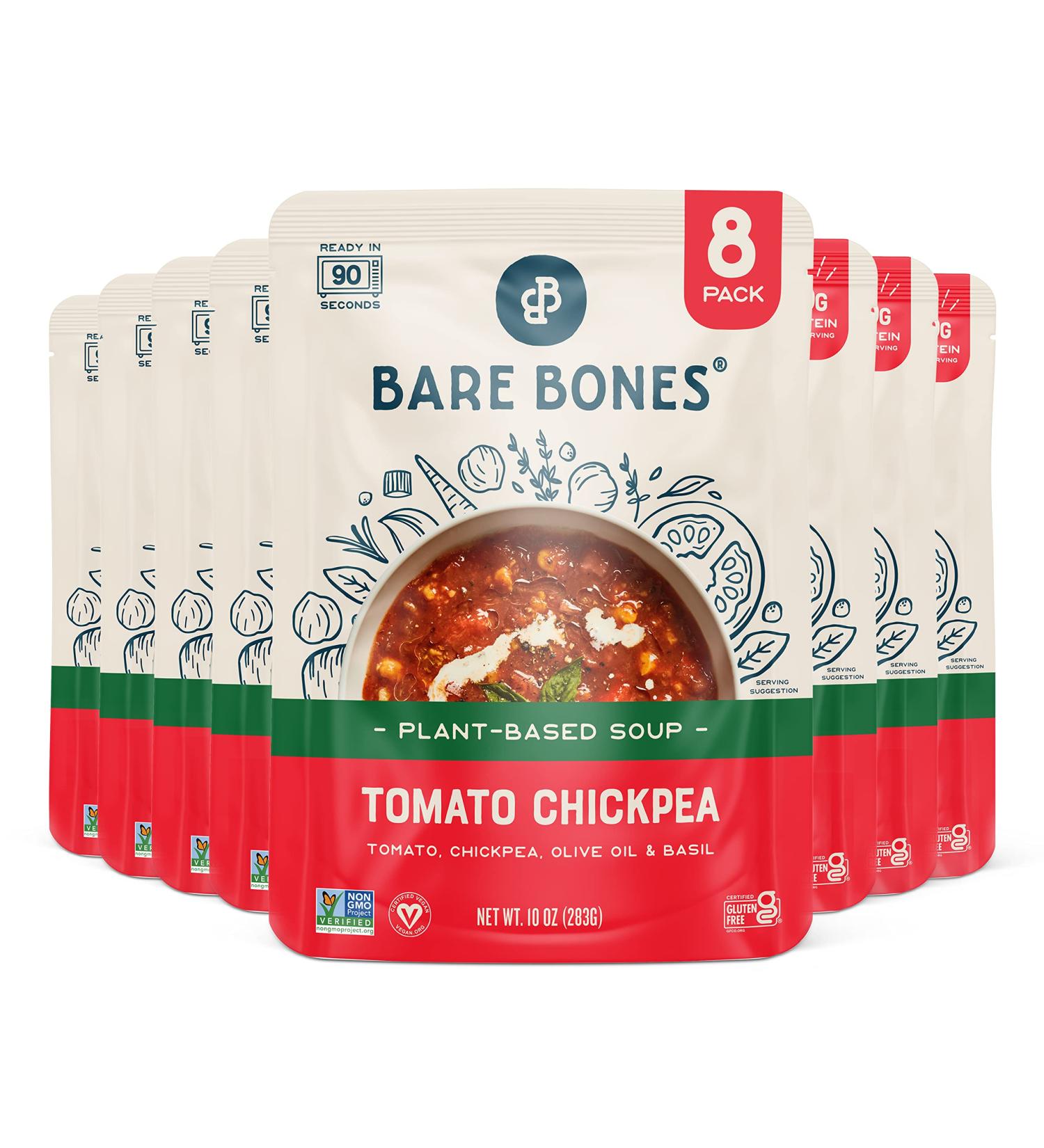 Bare Bones Tomato Chickpea Plant Based Soup 10 oz Pack of 8 - Vegan, Gluten Free, Non-GMO, Ready-to-Eat in 90 Seconds - Buy Online on SooperMarket.com