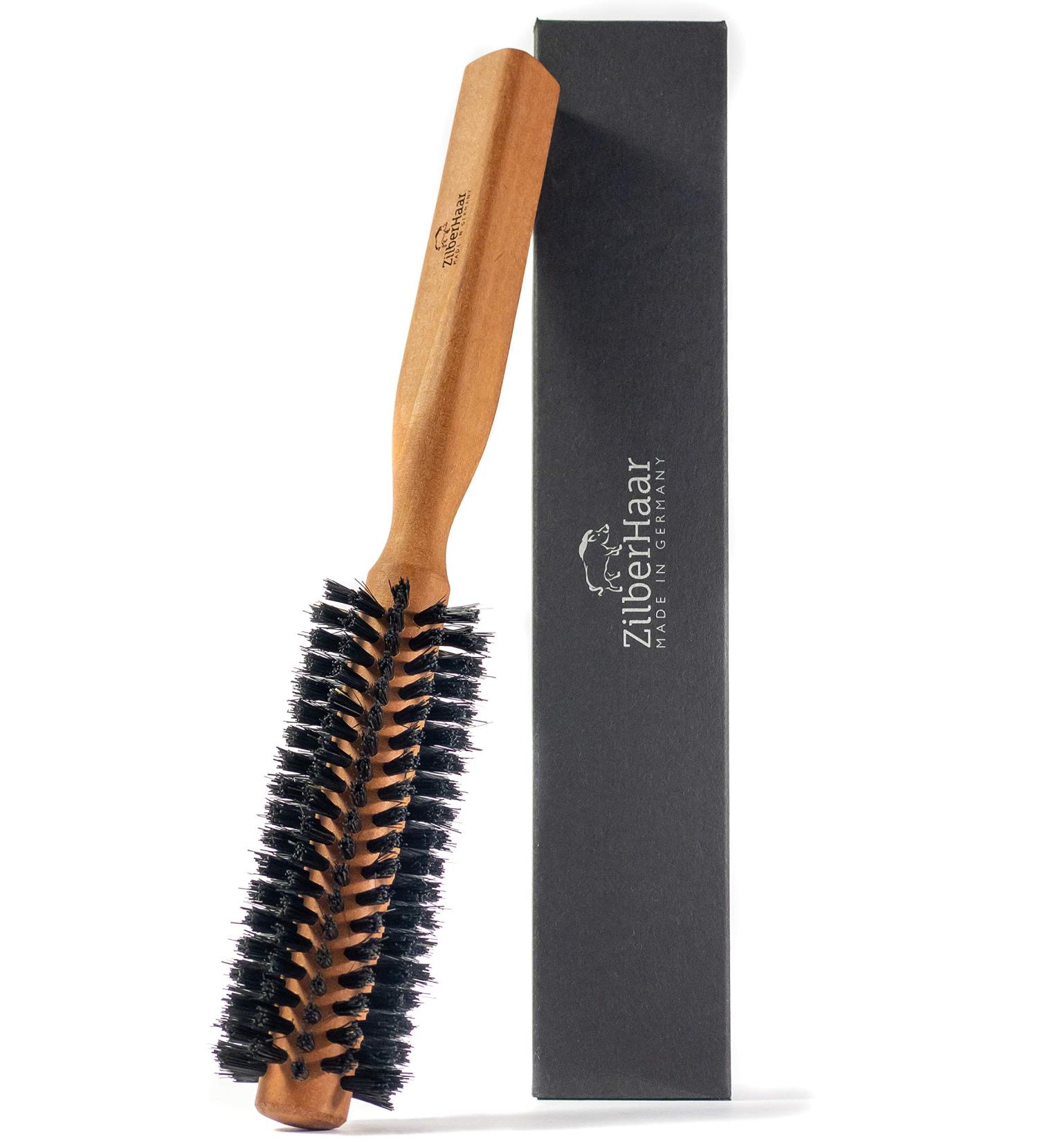 ZilberHaar Styler Hair and Beard Brush - 1.3 Stiff Boar Bristles - Round Brush with Pearwood Handle - 222 Bristle Plugs - Beard Grooming Brush for Men - Buy Online on SooperMarket.com