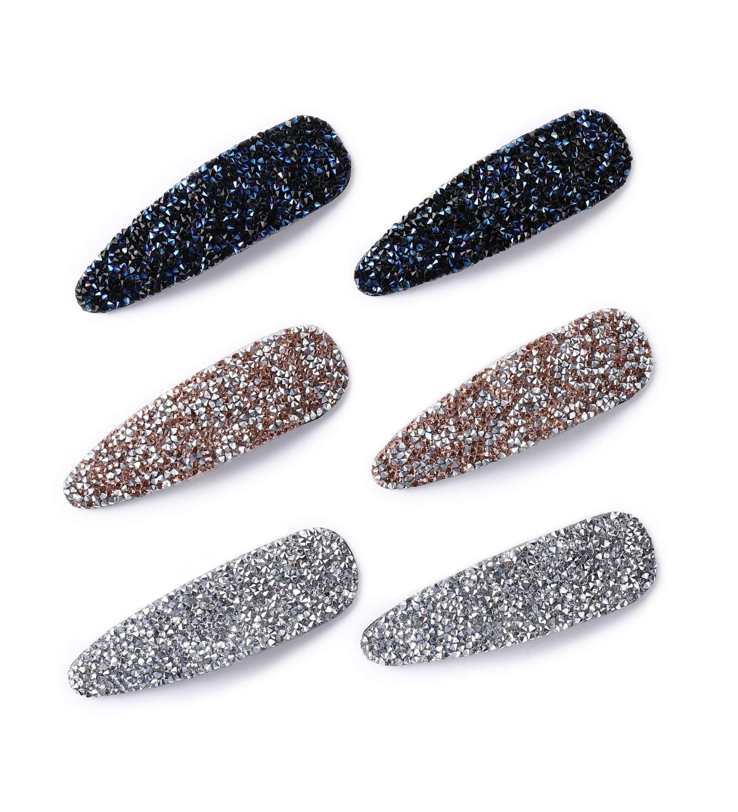 Shimmering Rhinestone Hair Clips - Pink Blue Gray Crystal Snap Barrettes for Women & Girls | Ideal for Party, Wedding & Daily Wear - Buy Online on SooperMarket.com